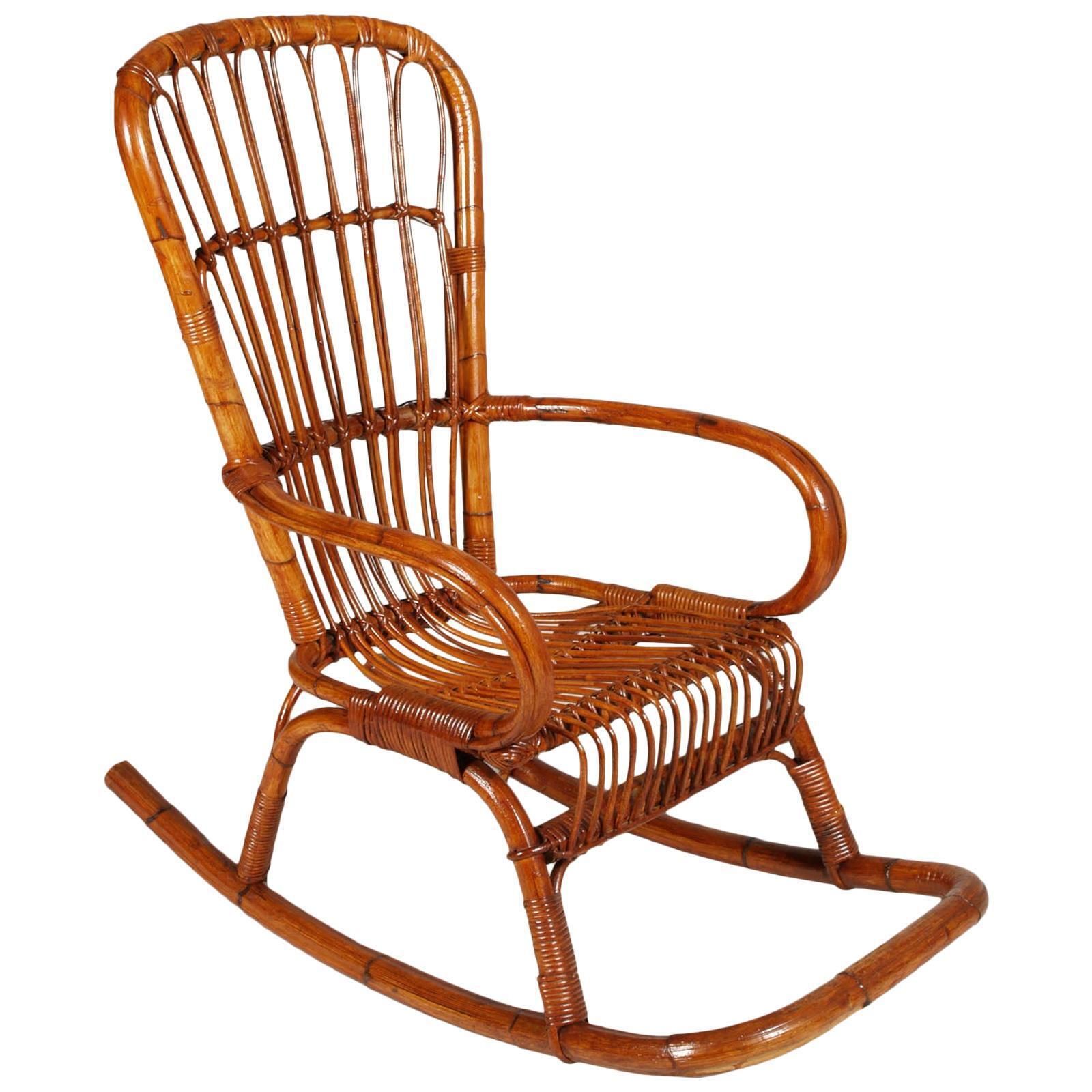 Italian Mid Century Bamboo Rocking Chair, Franco Albini Designer