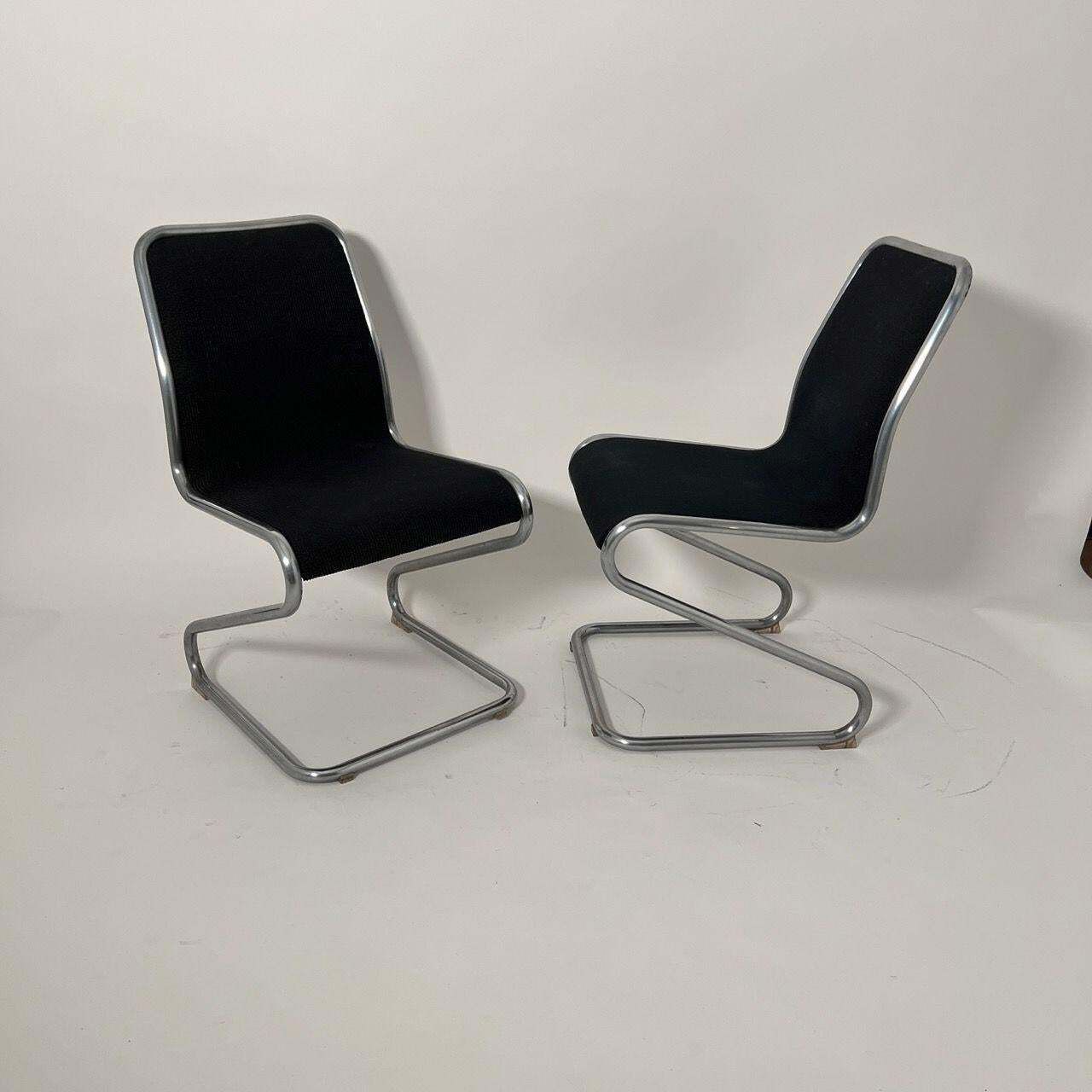 Pair Of Cantilever Z Chairs, Steeltube And Black Fabric, Italy Circa 1970 photo 1288.96