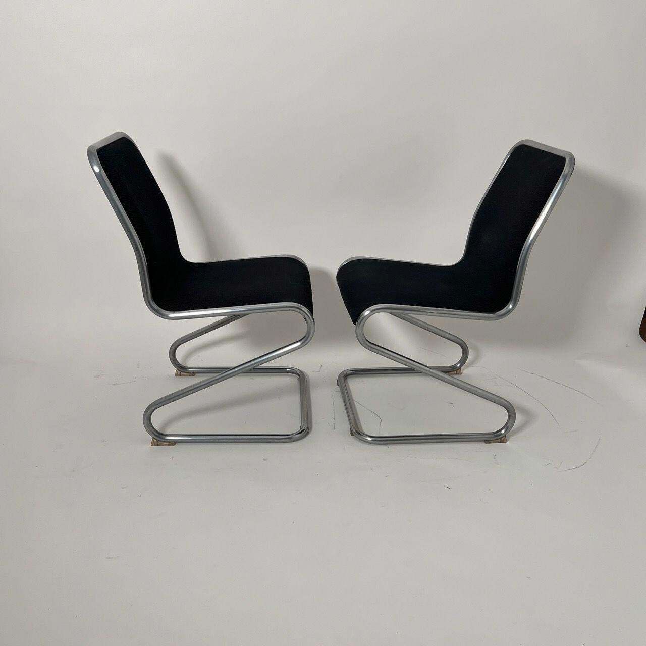Pair Of Cantilever Z Chairs, Steeltube And Black Fabric, Italy Circa 1970 photo vinterior