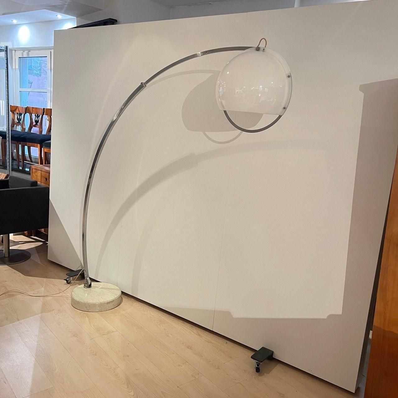 Arc Floor Lamp By Guzzini, Aluminum, Travertine, Italy Circa 1970 photo 1529.88