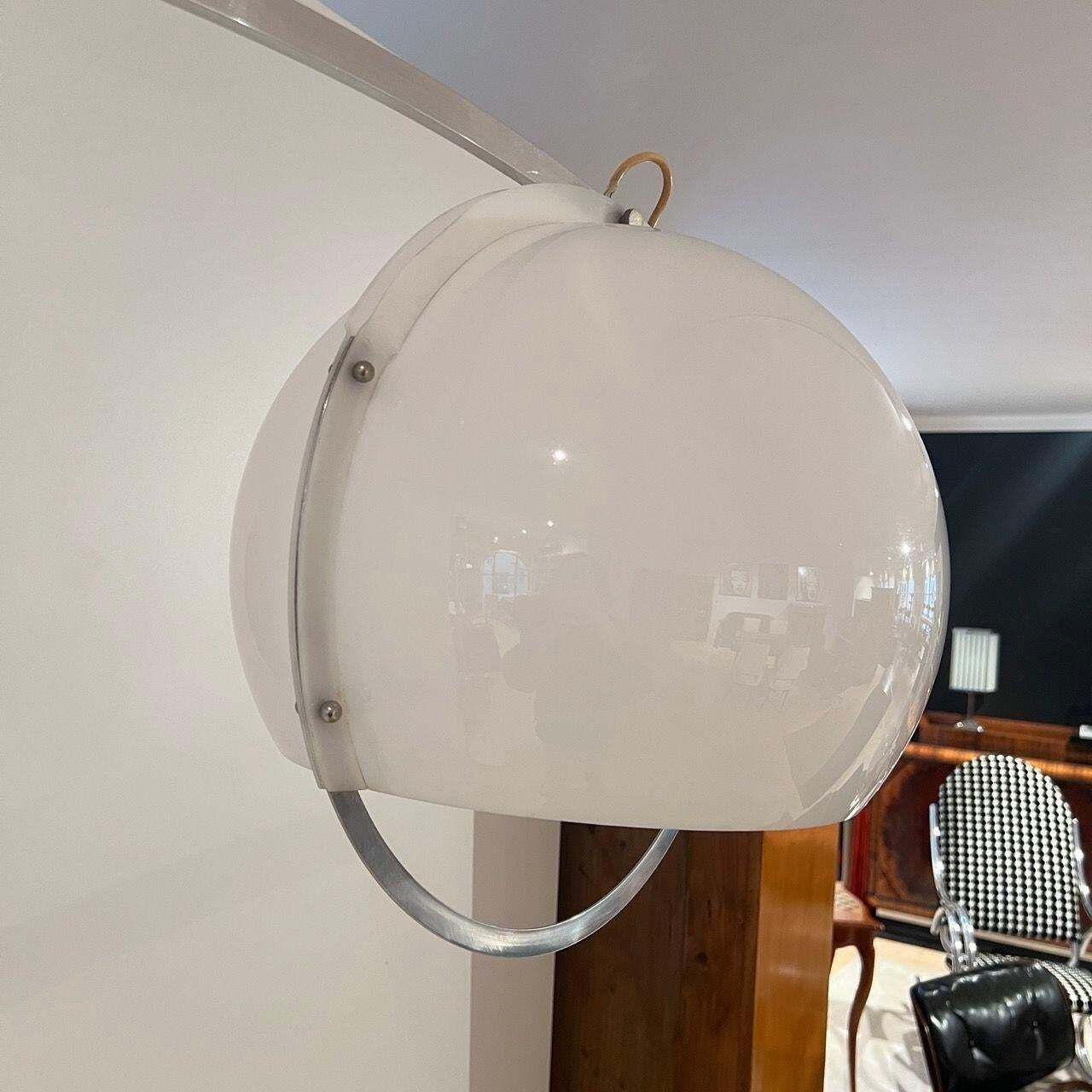Arc Floor Lamp By Guzzini, Aluminum, Travertine, Italy Circa 1970 photo vintage