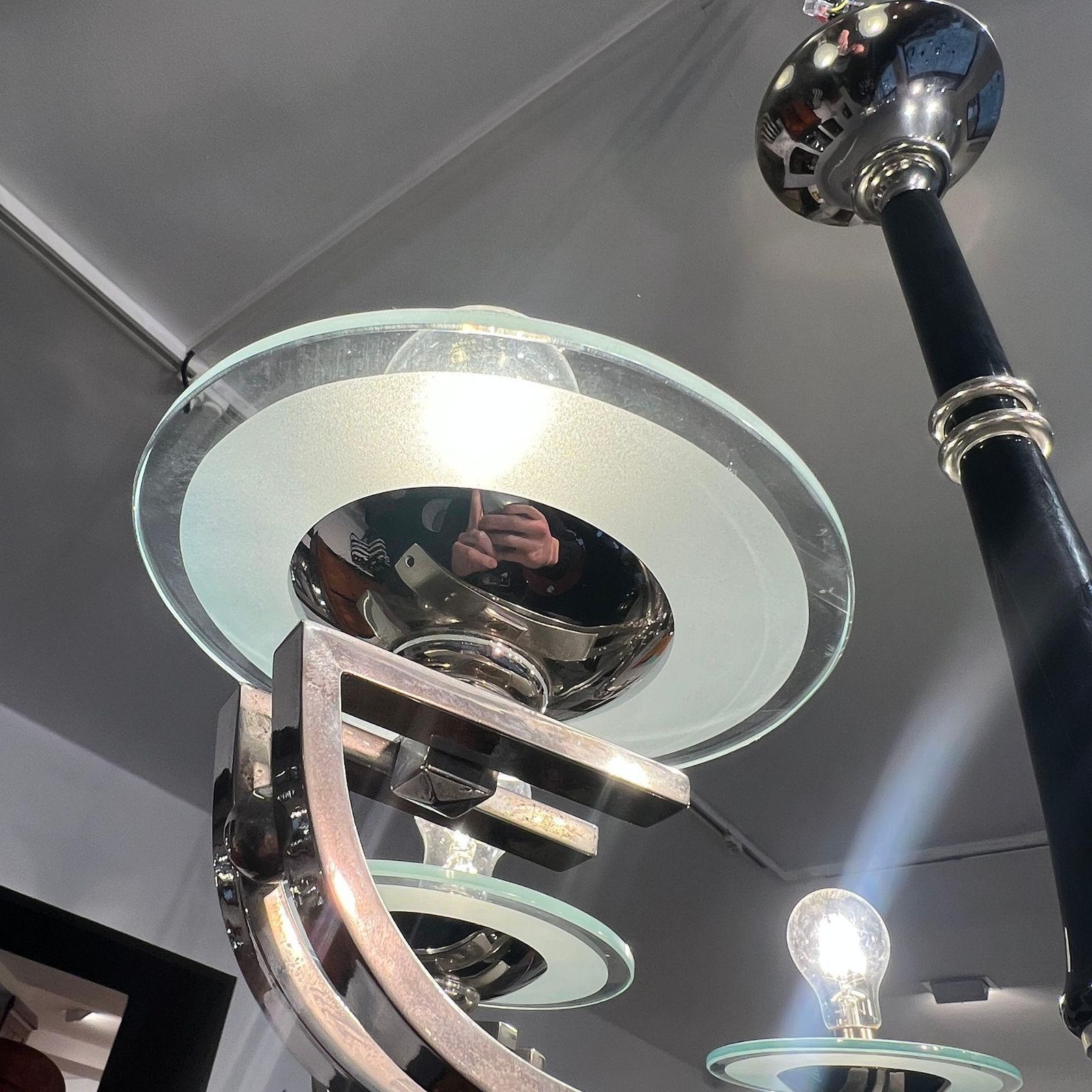 3945.16 Art Deco Chandelier, Black Lacquer, Chrome, Glass, France Circa 1930 photo