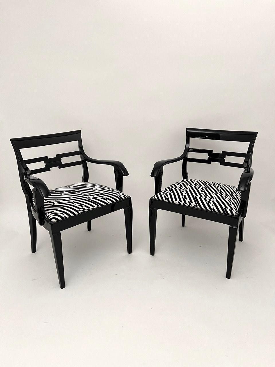 Pair Of Art Deco Armchairs, Black Lacquer, Black Creme Fabric, Germany Ca. 1925 photo Furniture