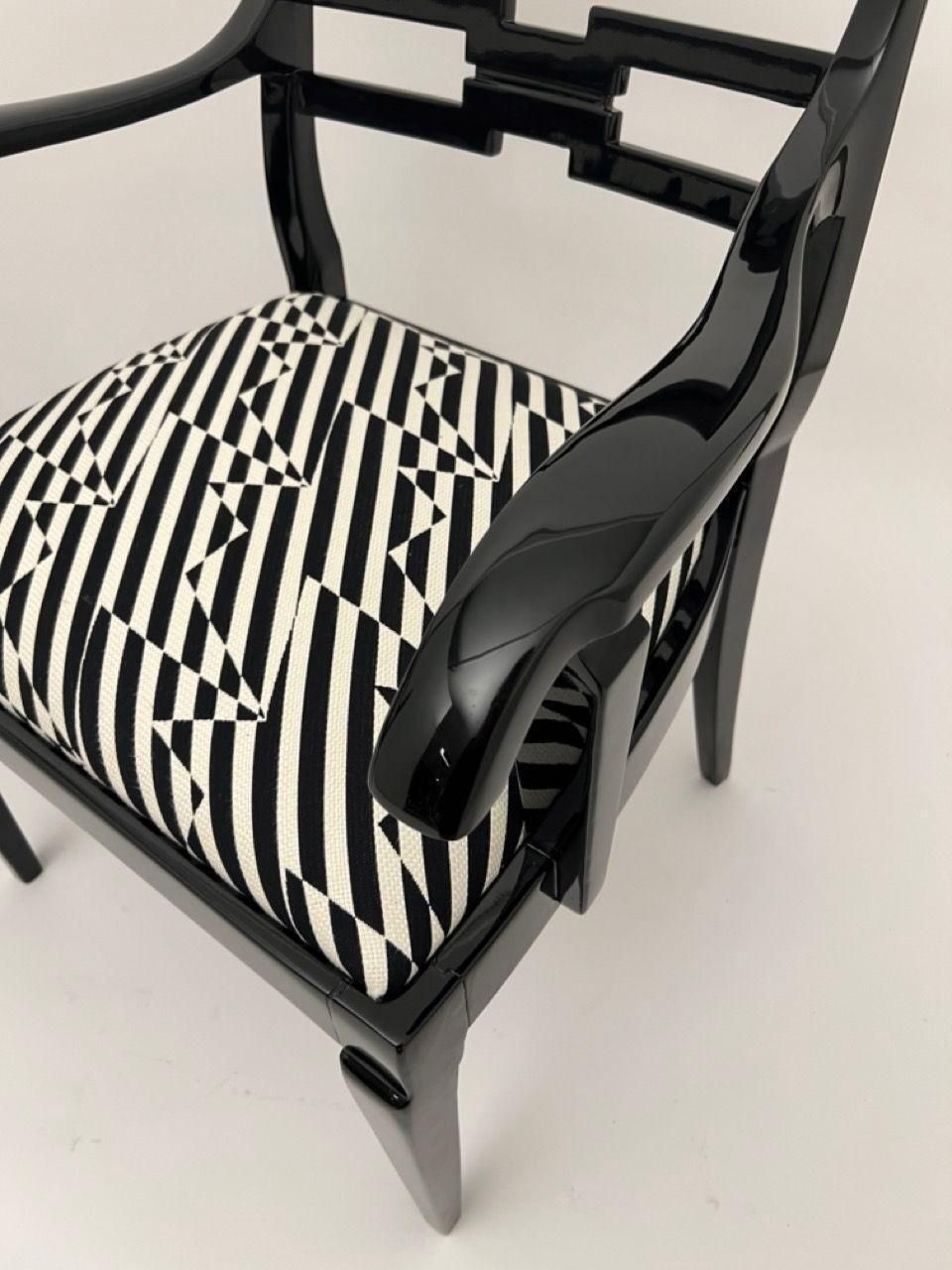 photo for sale Pair Of Art Deco Armchairs, Black Lacquer, Black Creme Fabric, Germany Ca. 1925