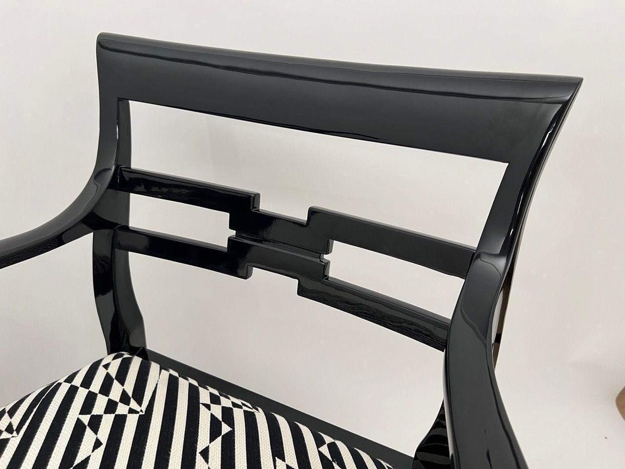 3872.96 Pair Of Art Deco Armchairs, Black Lacquer, Black Creme Fabric, Germany Ca. 1925 photo