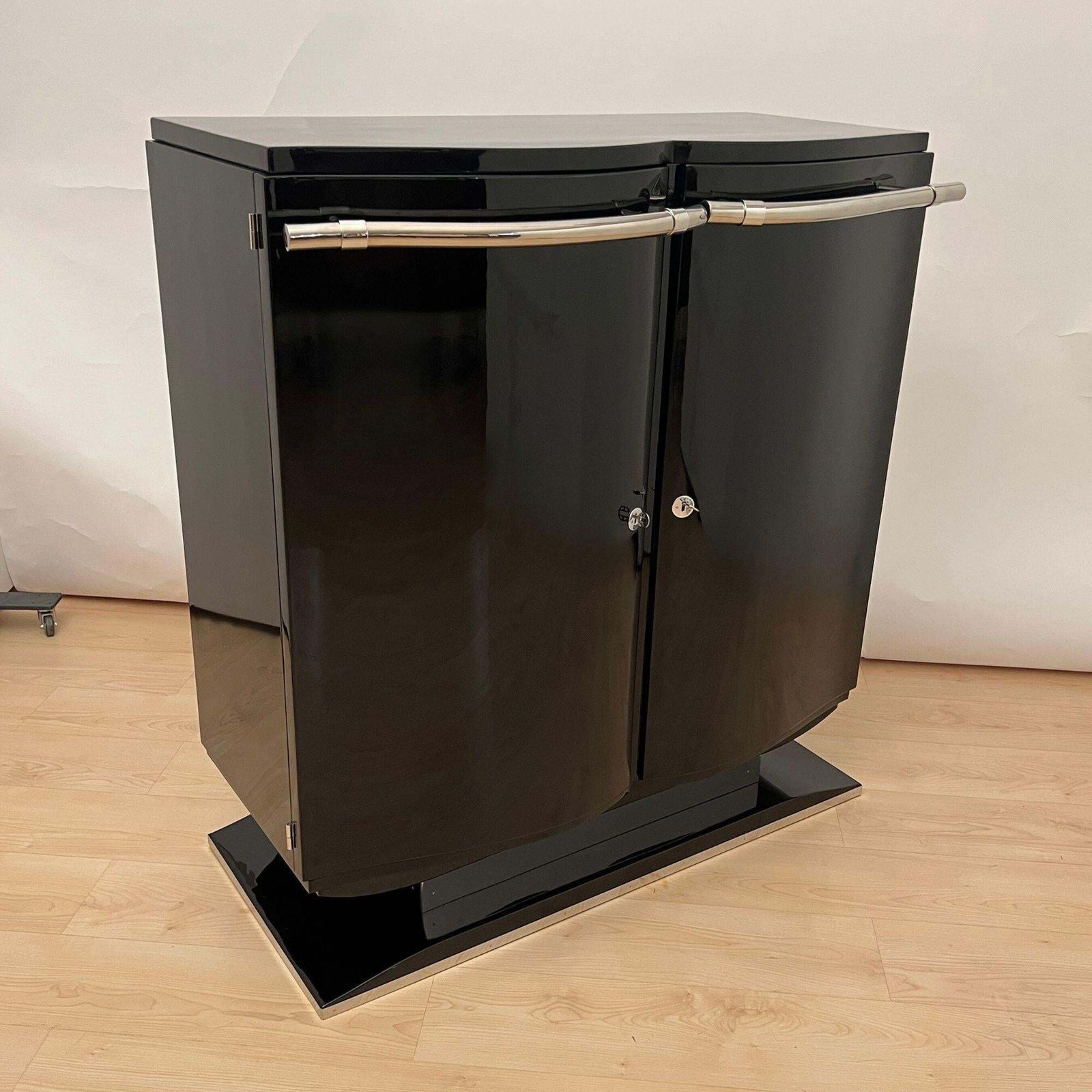 Art Deco Bar Sideboard, Black Lacquer And Chrome, France Circa 1930 photo furniture
