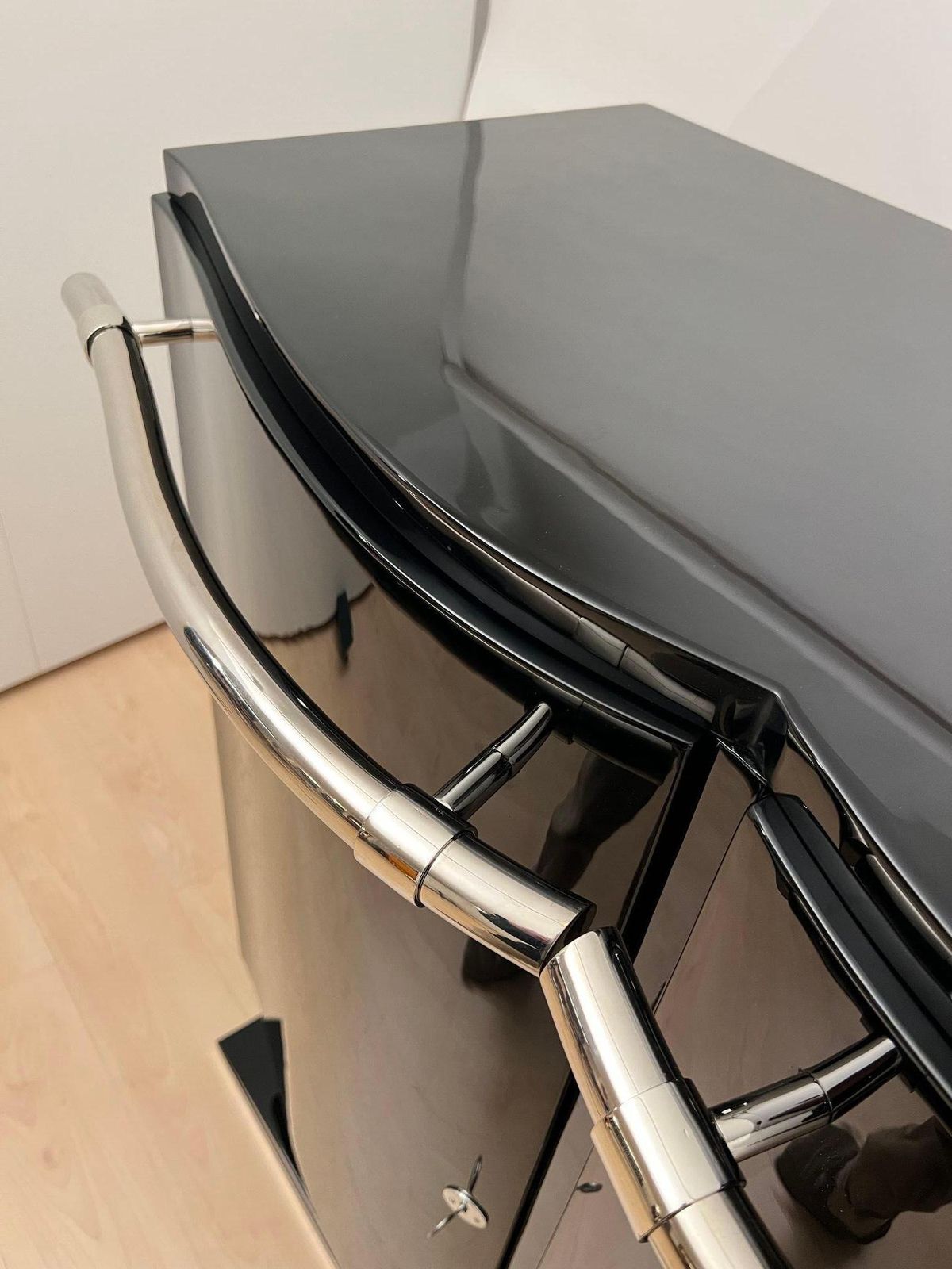 8067.4 Art Deco Bar Sideboard, Black Lacquer And Chrome, France Circa 1930 photo