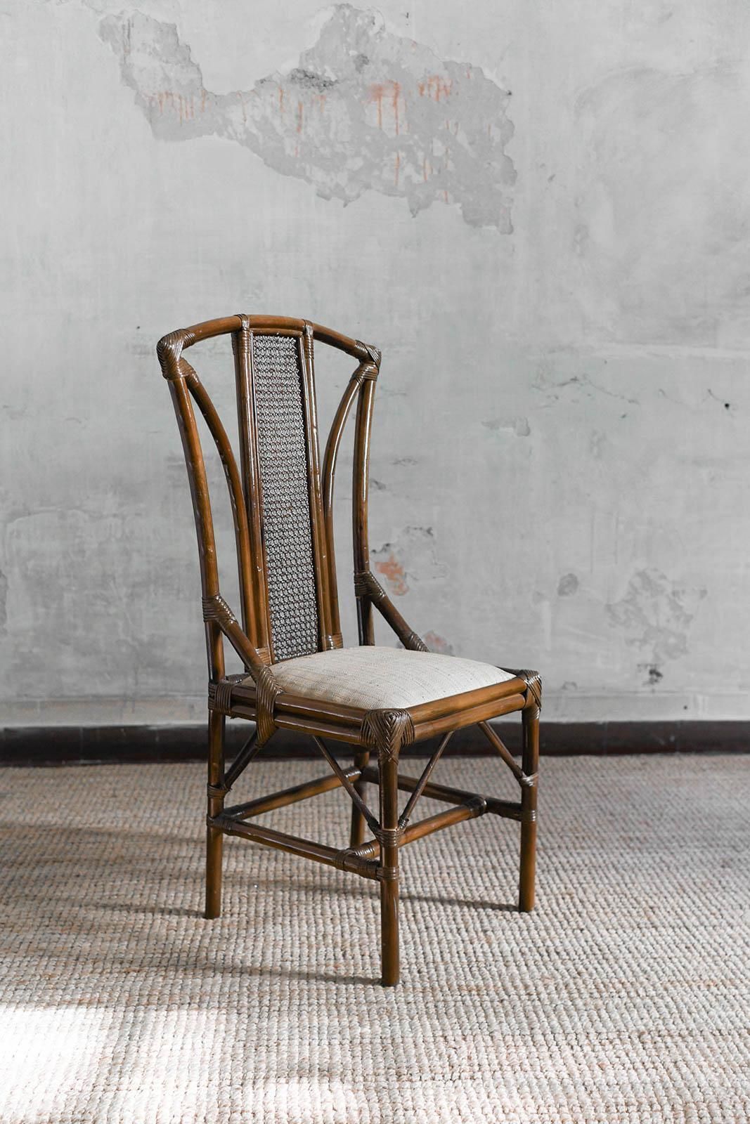 Pair Of Bamboo And Vienna Straw Chairs, Hazelnut Finish With Wicker Seat, 1970s photo for sale