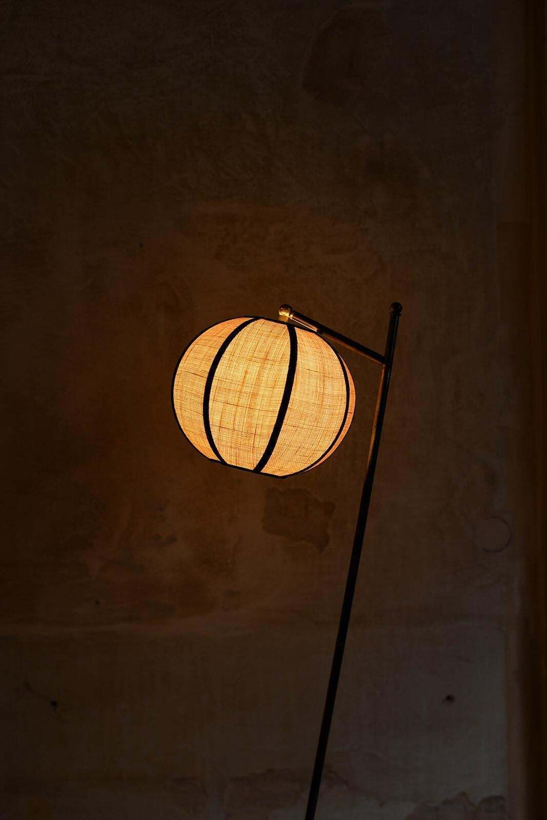 Lighting Pair Of “Lanterna” Floor Lamps With Iron Frame And Spherical Fabric Lampshade photo