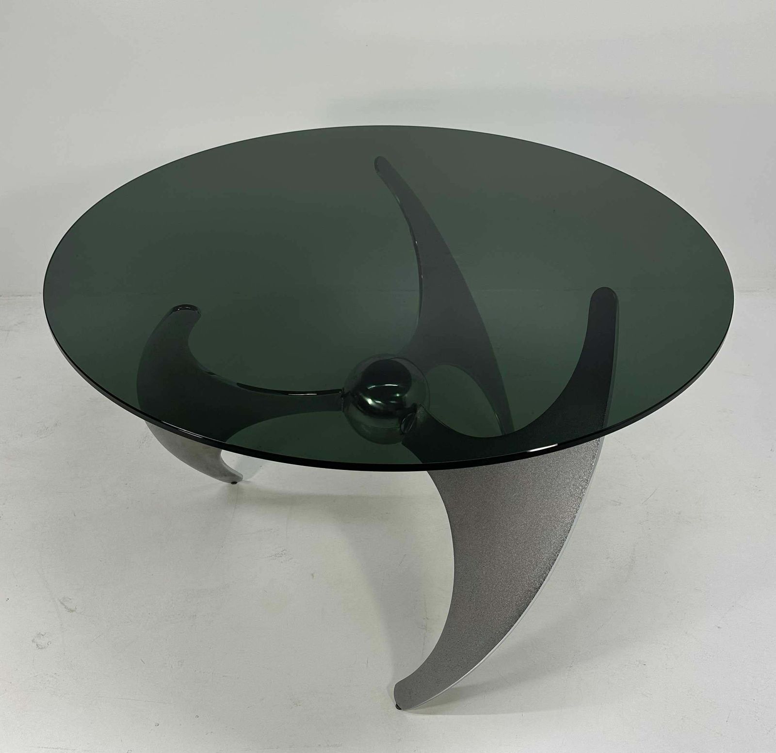 Italian Elica Table Design By L. Campanini In Steel And Smoked Glass, 1970s photo for sale