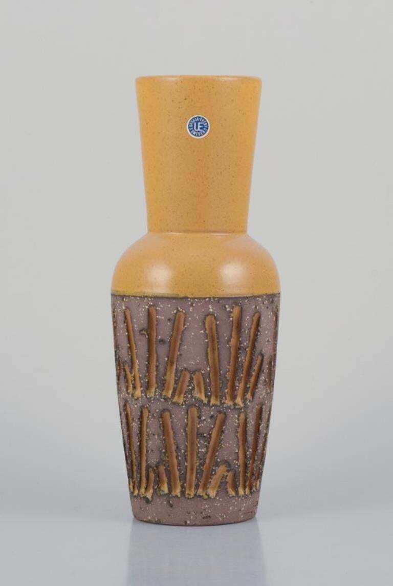 Mari Simmulson For Upsala Ekeby. Ceramic Vase With Ochre Yellow Glaze. photo Home Decor