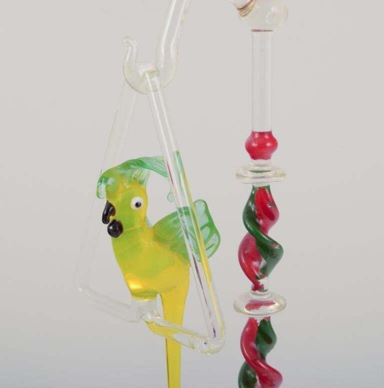 Murano, Italy. Rare Sculpture Of A Parrot Hanging On A Stand. photo 248.0
