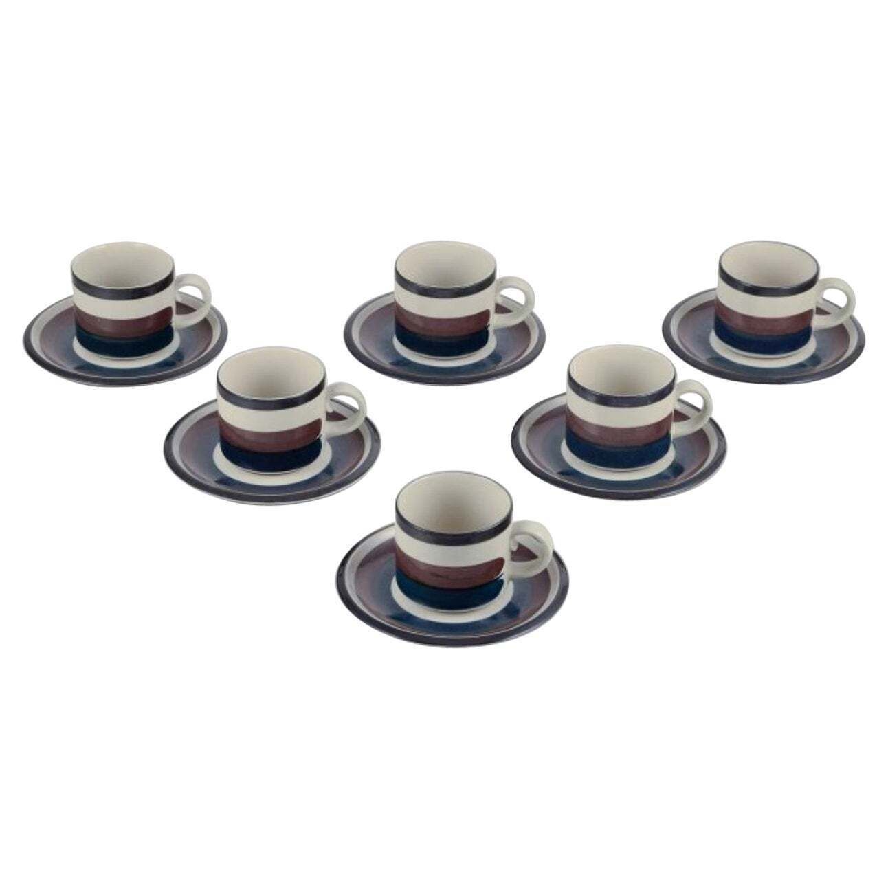Anja Jaatinen Winquist For Arabia.  Six "Kaira" Coffee Cups With Saucers.