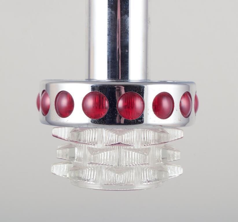 Raak, Holland. Two Ceiling Pendants In Chromed Metal And Art Glass. 1970s. photo vinterior