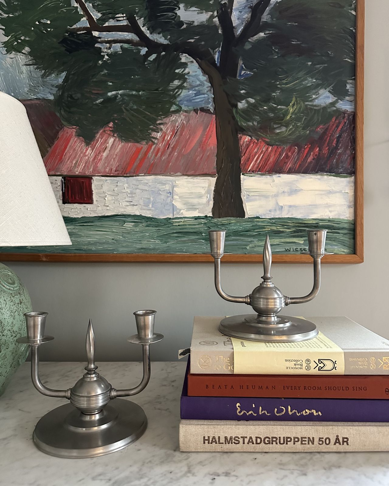 Pair Of Art Deco Pewter Candle Holders photo vinterior