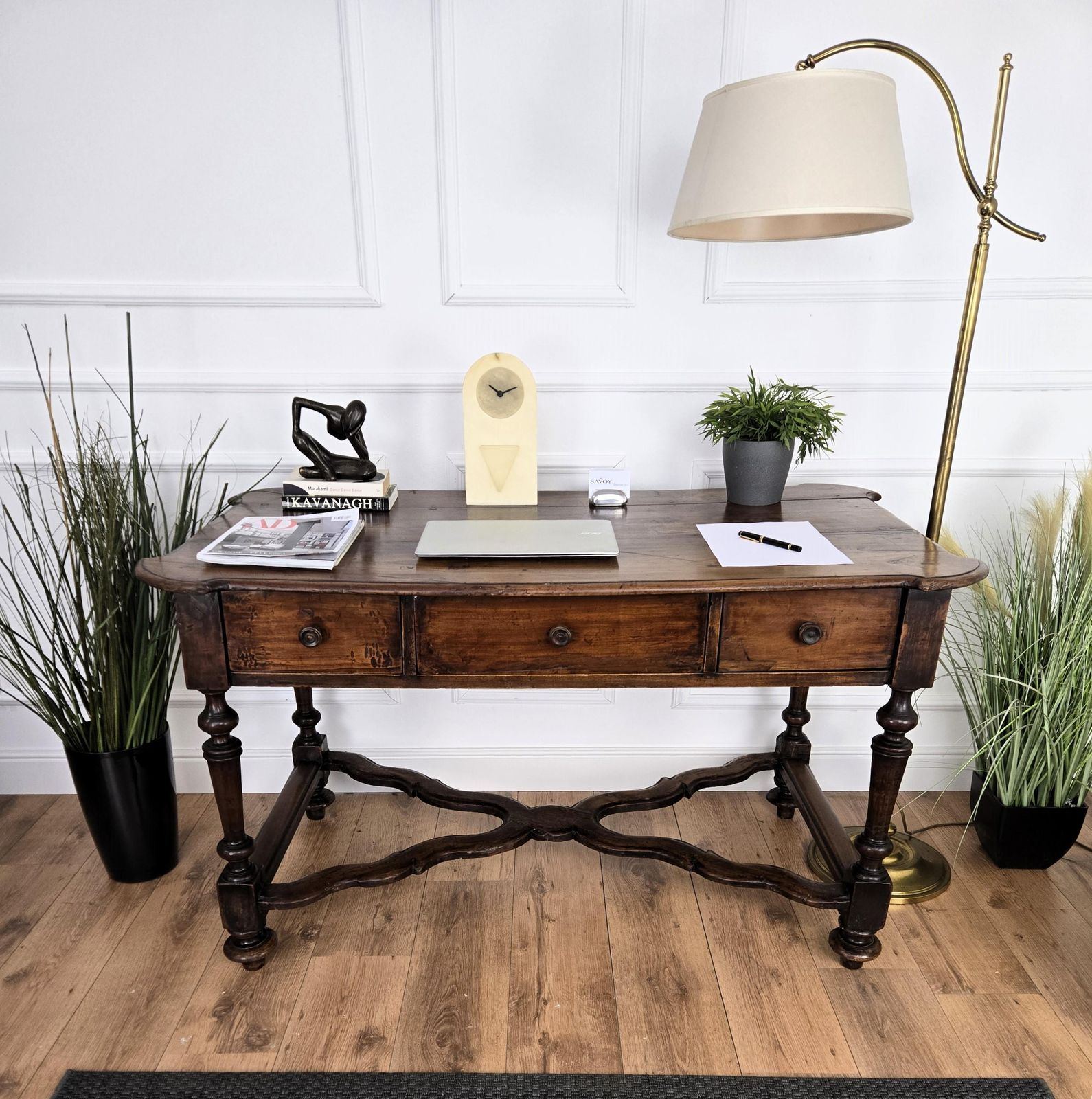 Antique Italian Carved Walnut Wood Table Console Desk photo furniture