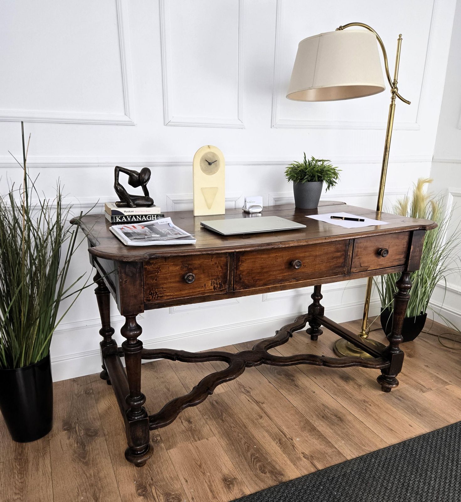 Antique Italian Carved Walnut Wood Table Console Desk photo for sale