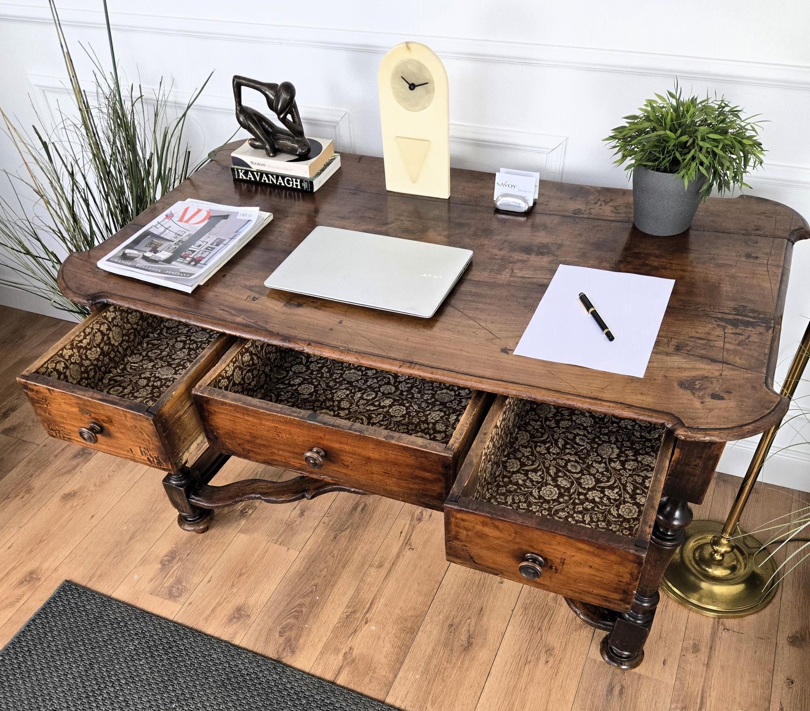 Antique Italian Carved Walnut Wood Table Console Desk photo Furniture