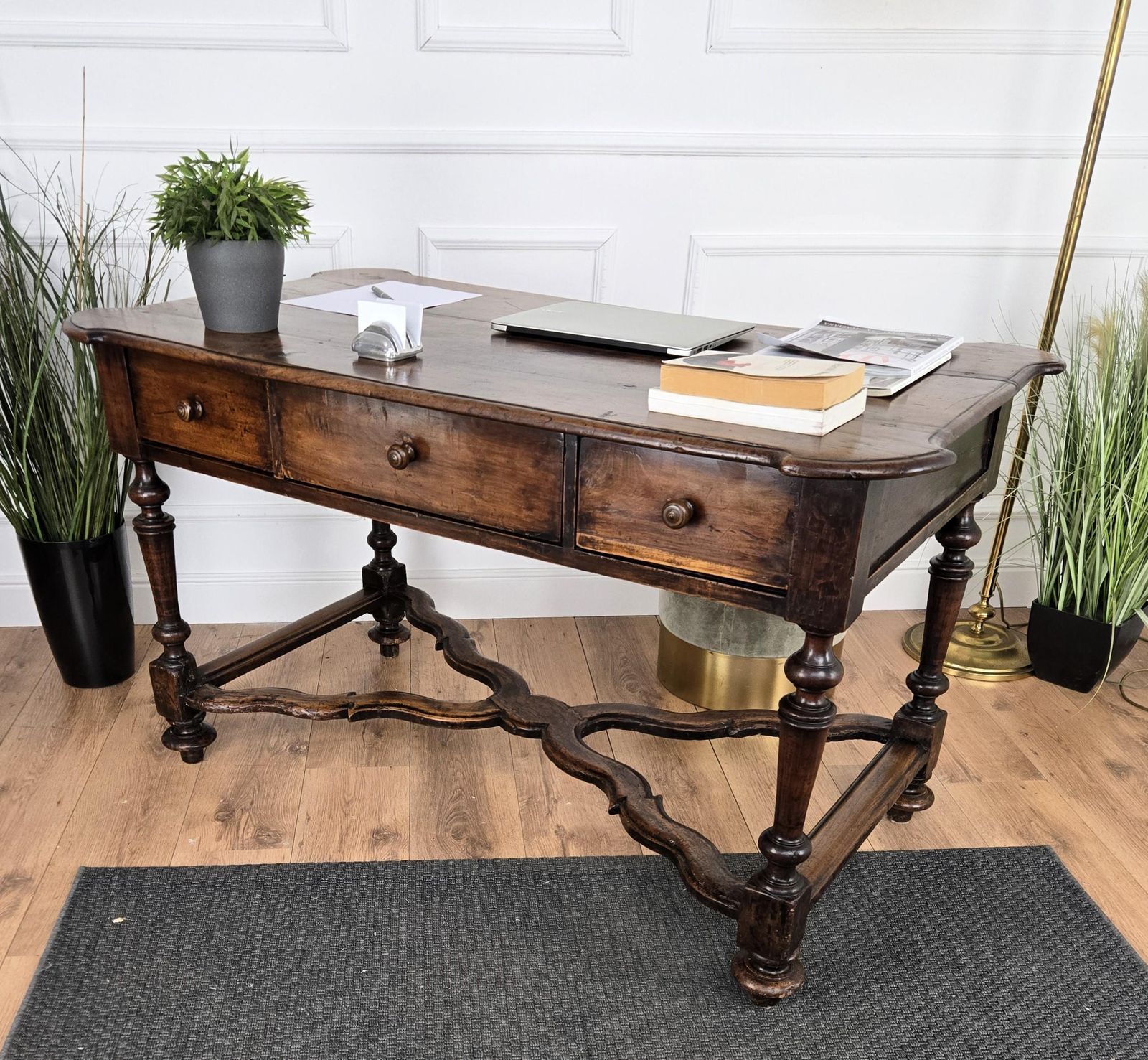 Antique Italian Carved Walnut Wood Table Console Desk photo buy