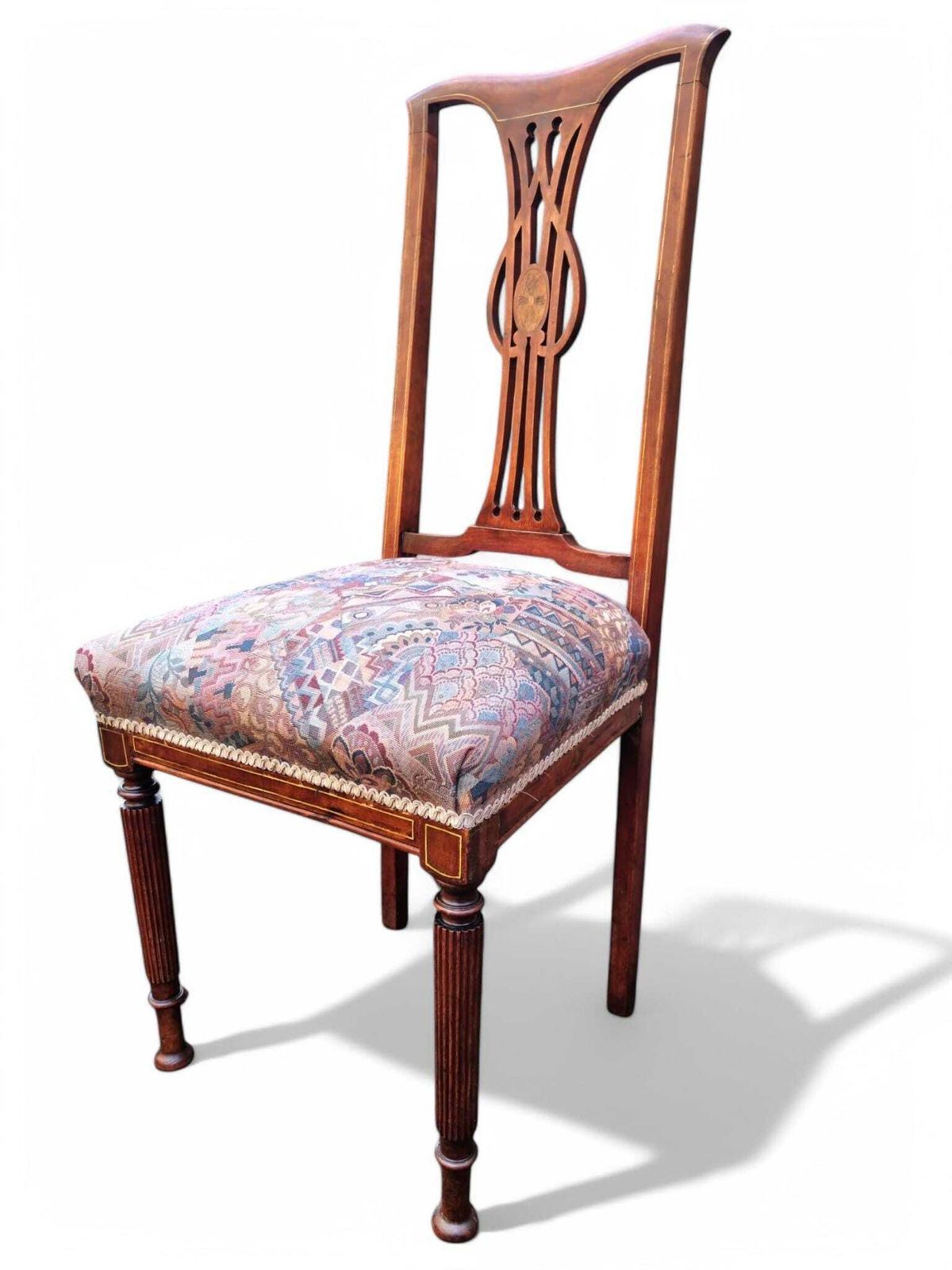 Antique Victorian Inlaid Mahogany Dining Chairs / Set Of 4 / C1880 photo buy
