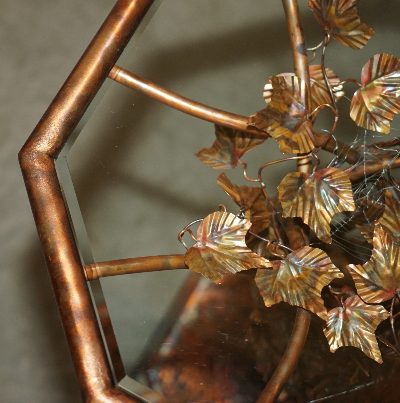 Stunning & Unique Pair Of Vintage 1960's Italian Copper Floral Side End Tables photo vinterior