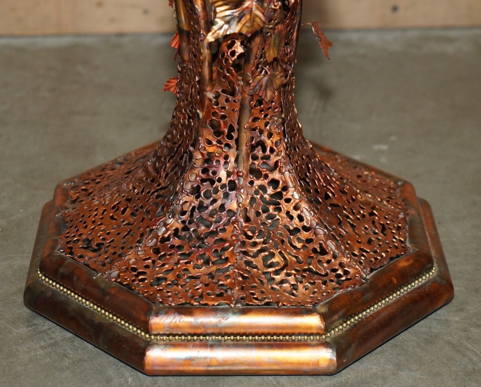 photo for sale Stunning & Unique Pair Of Vintage 1960's Italian Copper Floral Side End Tables