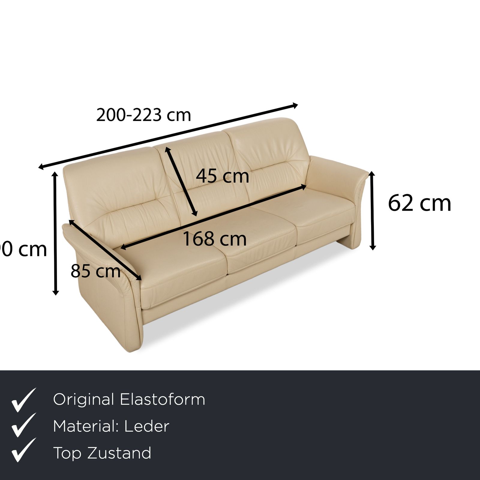Canapé 3 places Elastoform en cuir, crème beige, fonction manuelle photo furniture