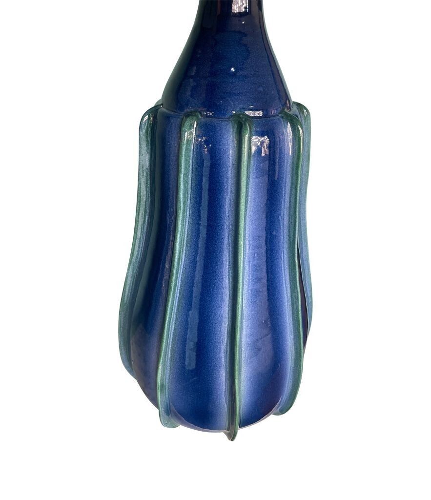 photo furniture A Stunning Large Pair Of 1980s Italian Blue And Green Ceramic Lamps With Bespoke Linen Shades