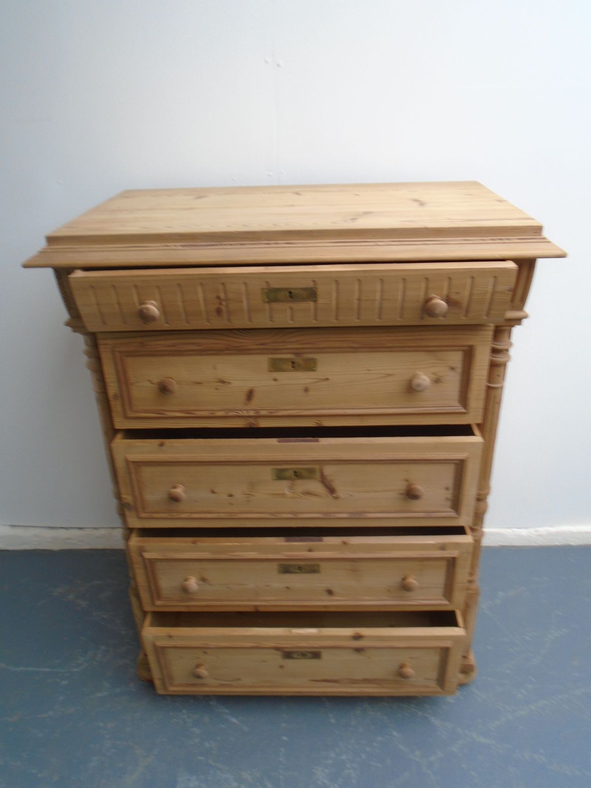 Furniture A Victorian Pine Tall 5 Drawer Chest Of Drawers To Wax / Paint photo