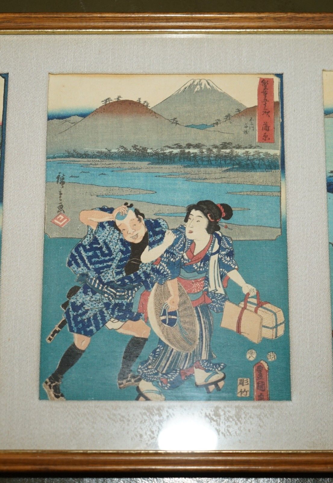 Six Fine Japanese Silk Block Print Pictures After Utagawa Hiroshige 1779 1858 photo Art