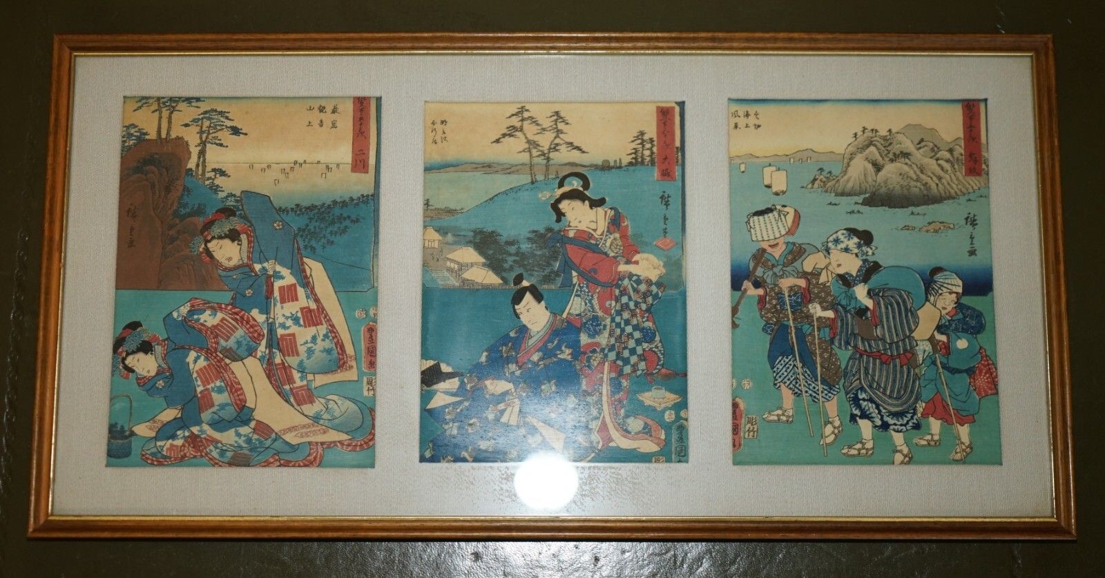 photo buy Six Fine Japanese Silk Block Print Pictures After Utagawa Hiroshige 1779 1858