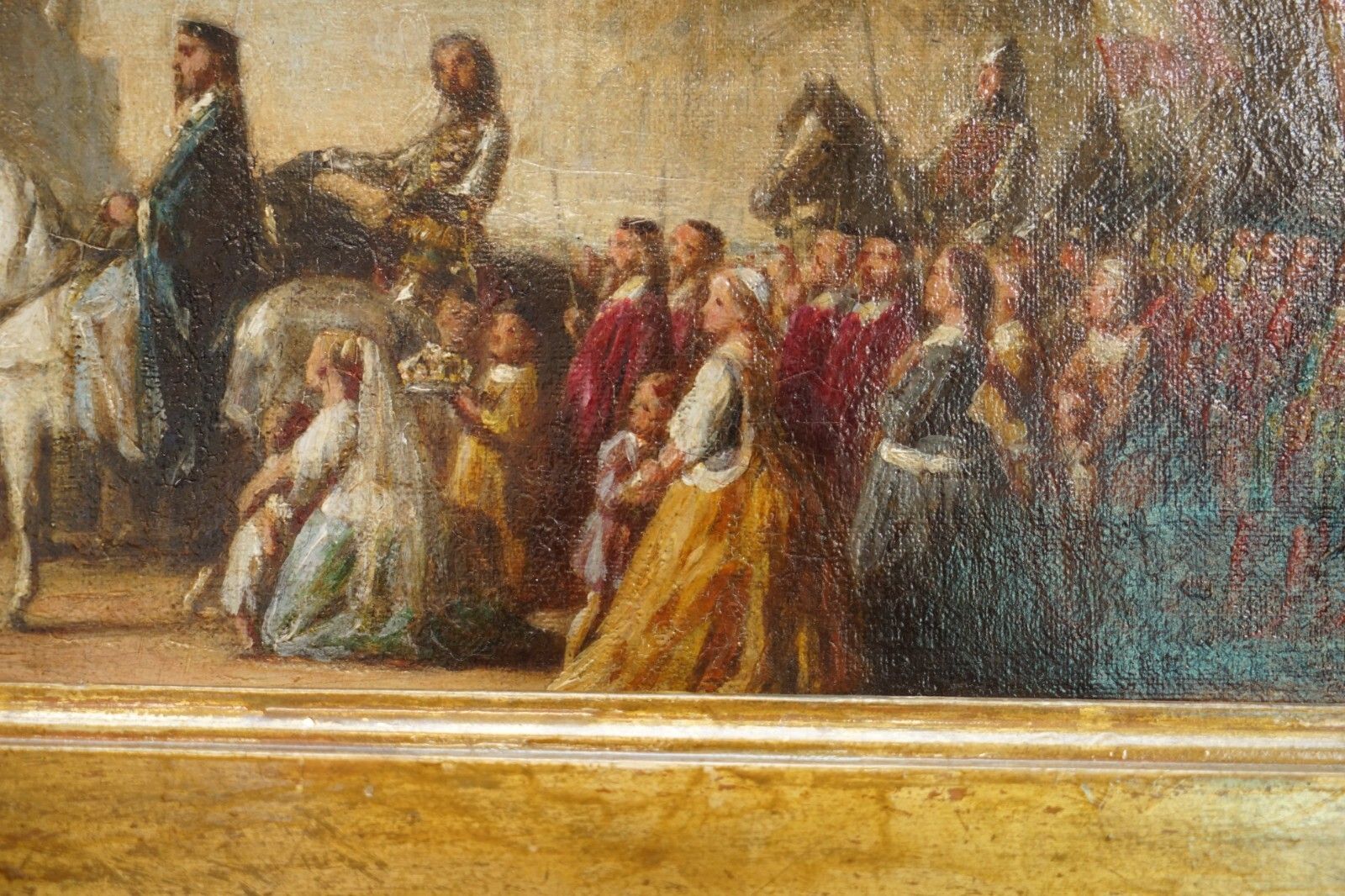 3950.0 Antique Oil Painting Of The Black Prince With King John II Of France As Prisoner photo