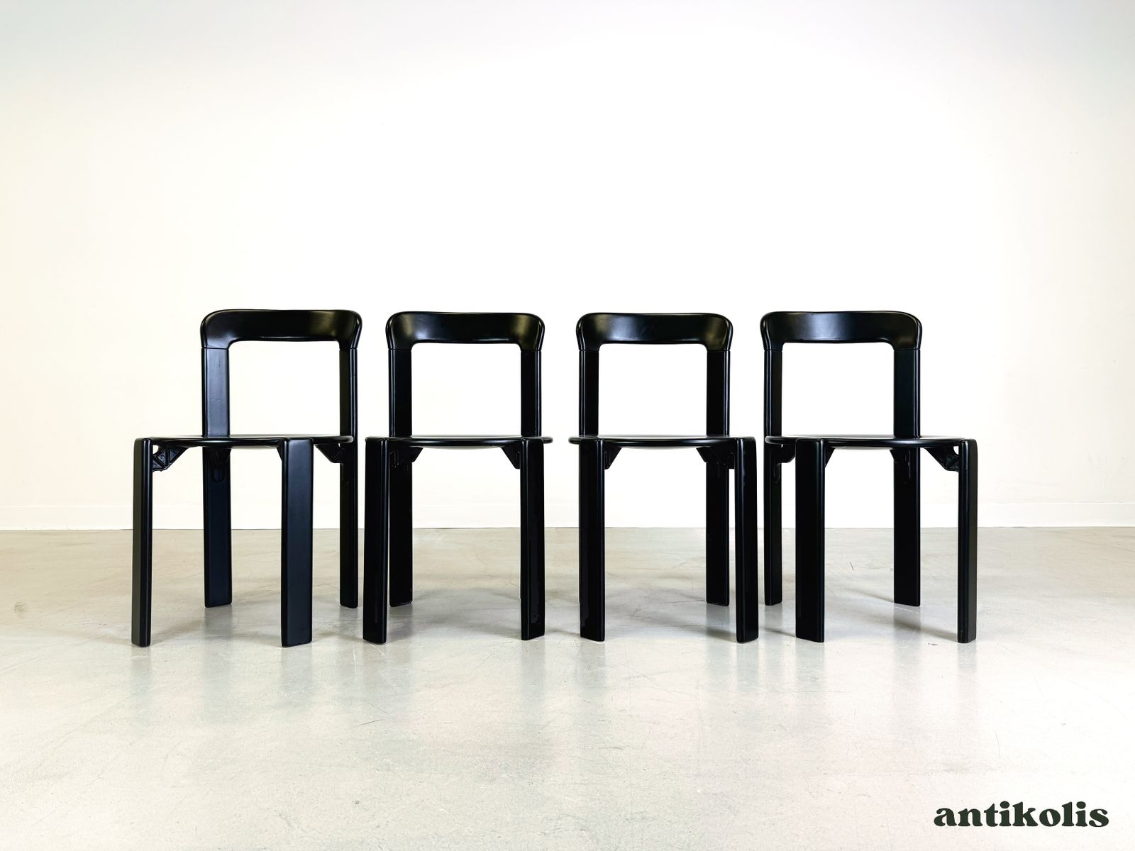 Set Of 4 Vintage Chairs Bruno Rey Black Kusch & Co 1970s Design Newly Painted