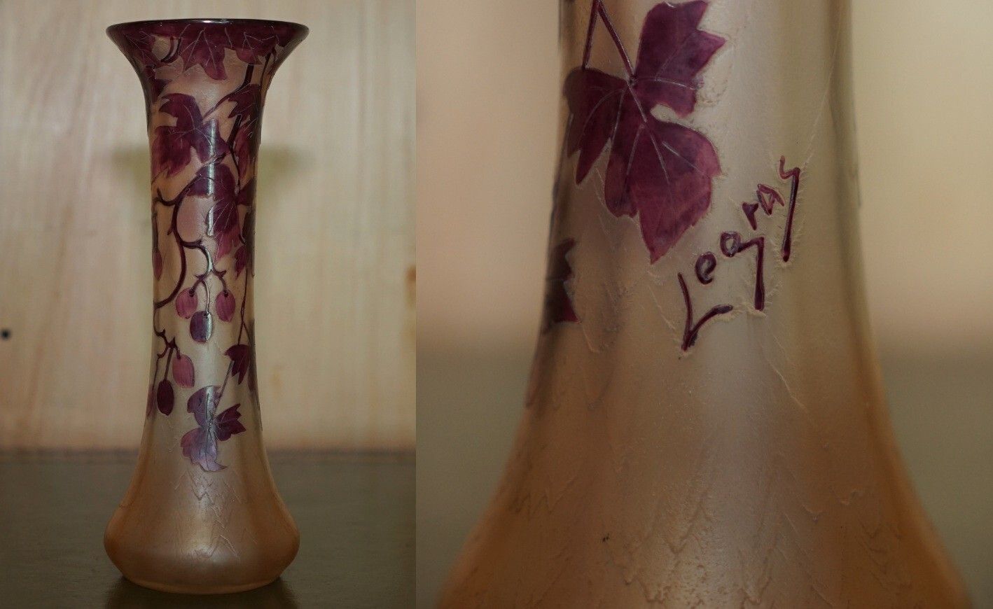 Antique Circa 1907 St Denis France Legras Rubis Series Floral Signed Glass Vase