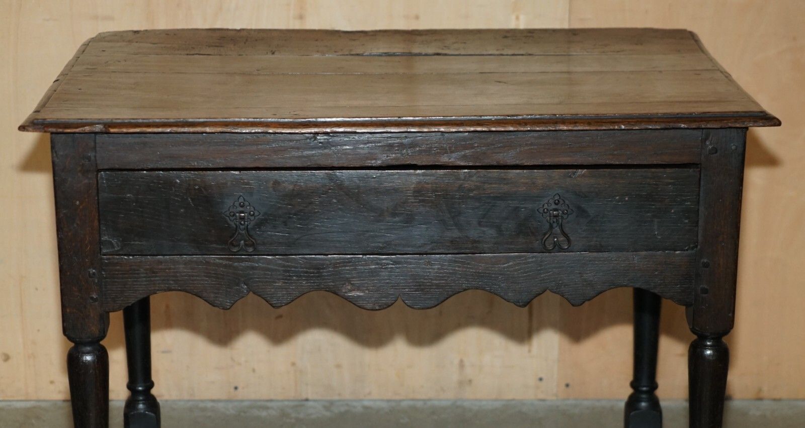 17th Century Antique Charles II Flemish Oak Side Table With Single Drawer photo vinterior