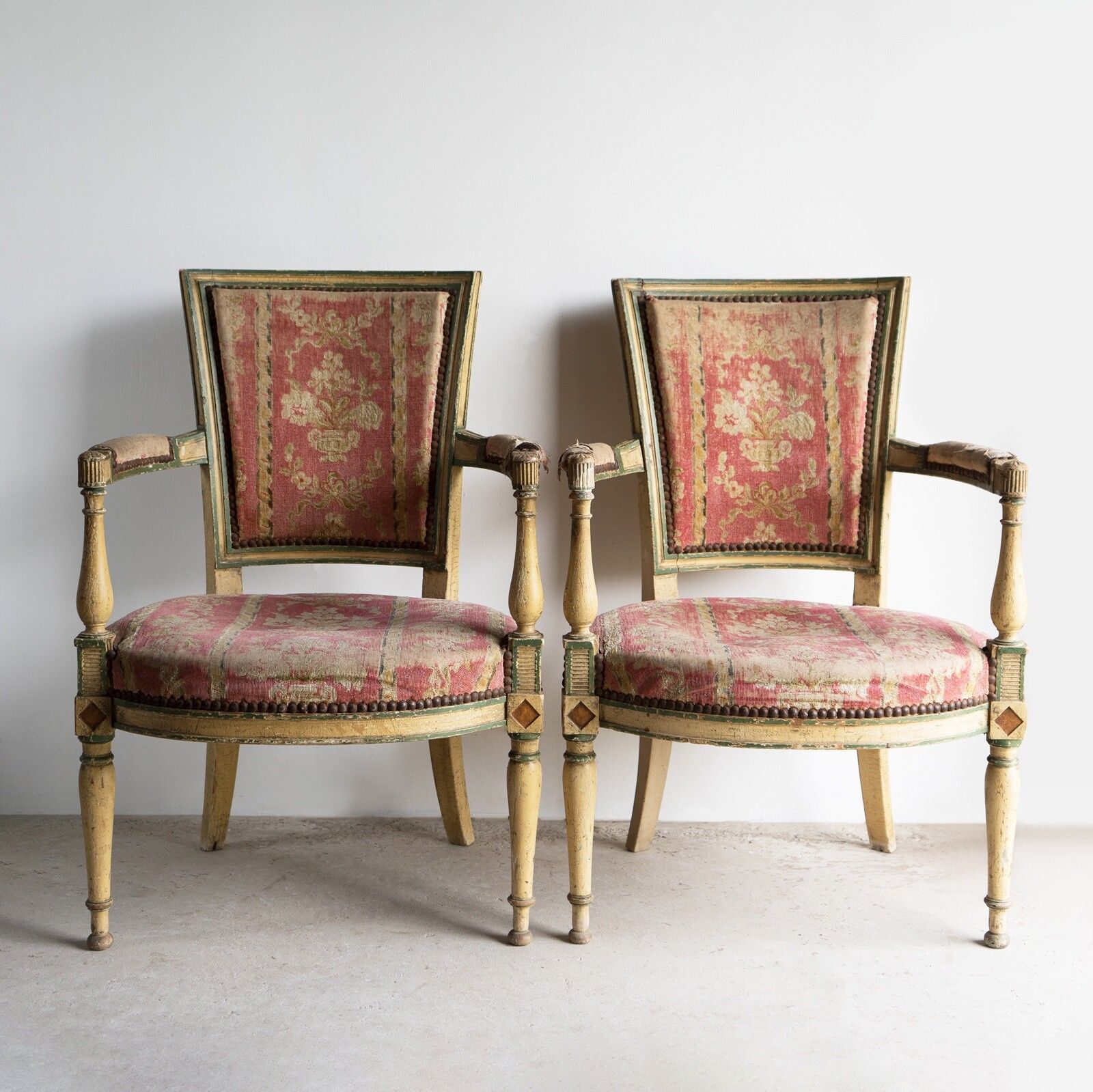 Pair Of Antique French Directoire Period Painted Armchairs, Late 18th Century photo 895.0