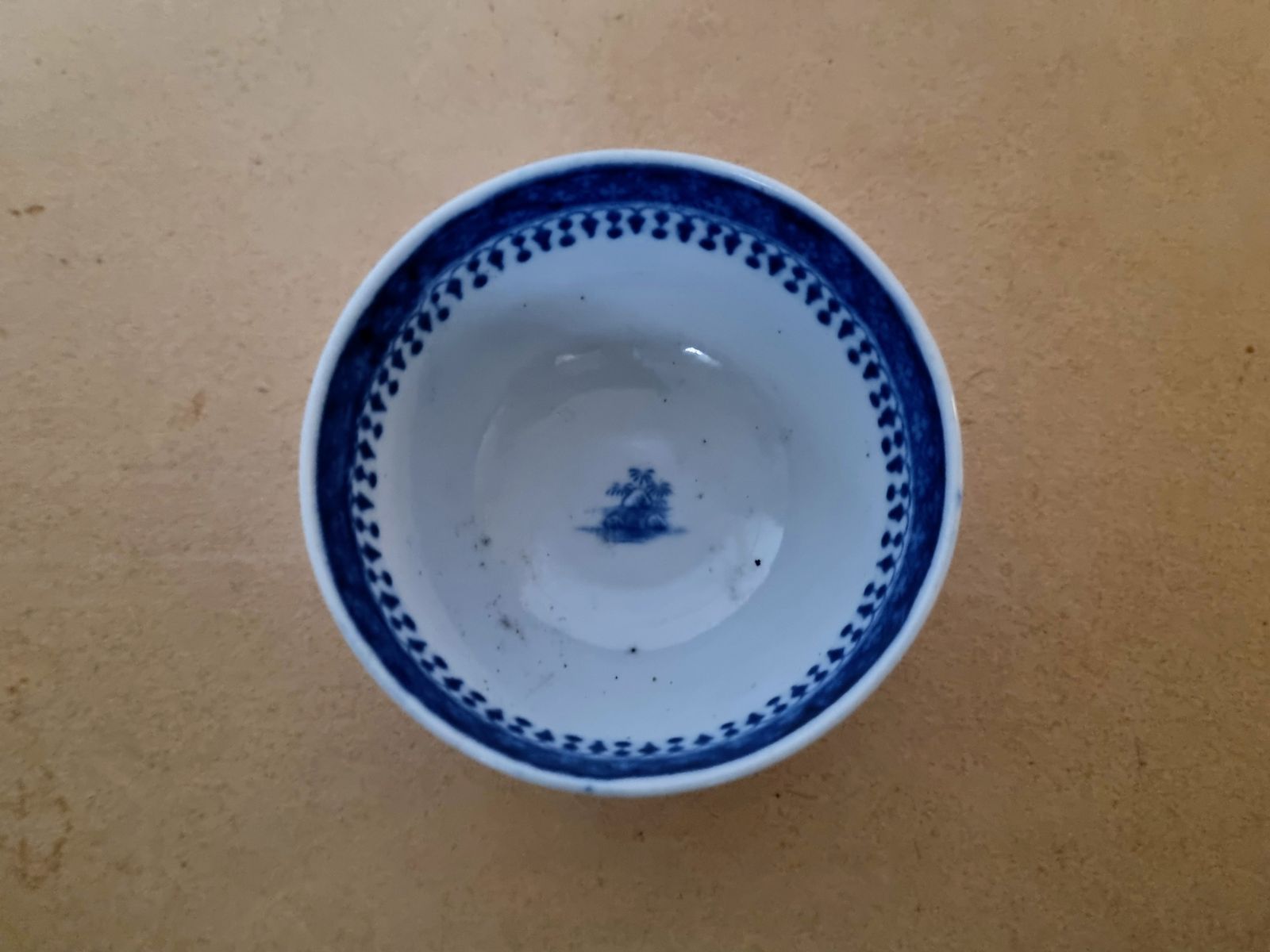 Georgian Tea Bowl | 18th Century English Blue White | Chinoiserie Pagoda Pattern | British Antique Porcelain photo for sale