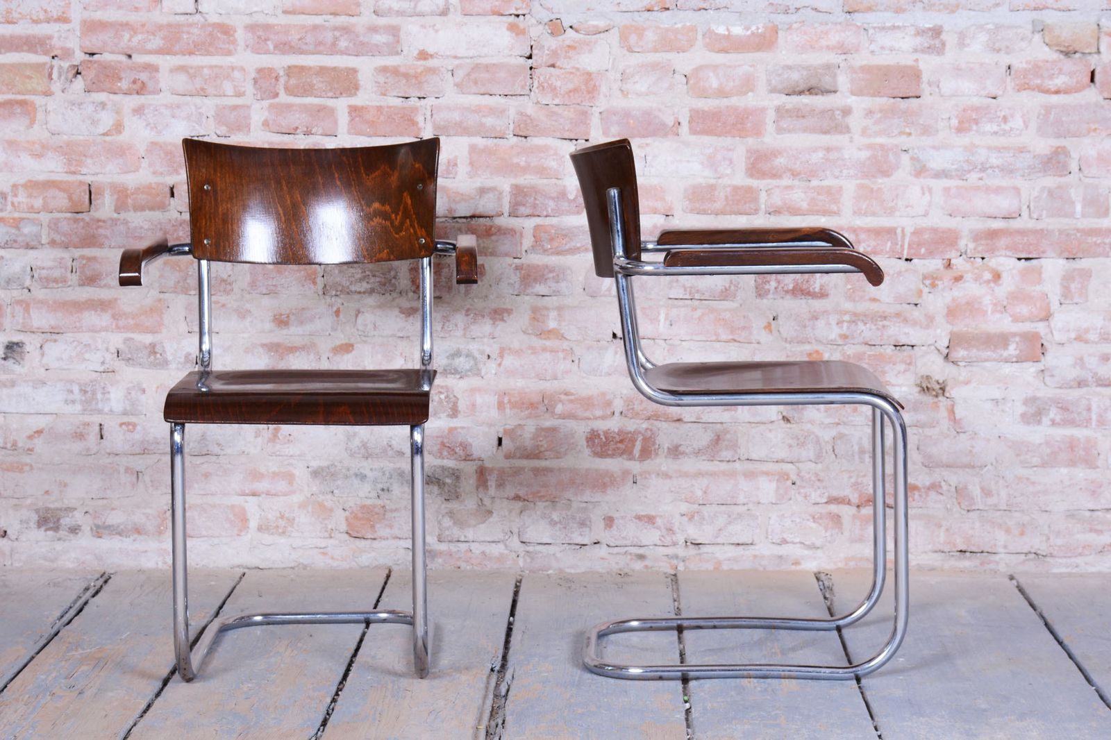 Set Of 2 Restored Bauhaus Chairs, By Stam And Slezak, Chrome, Czech, 1930s photo for sale