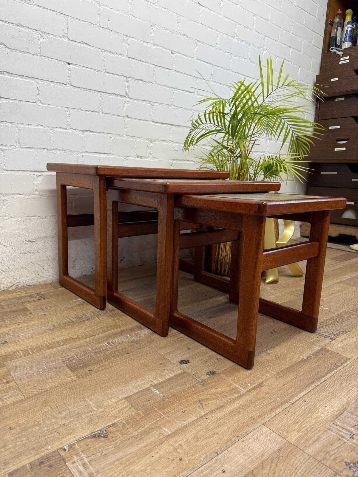 Mid Century Nest Of Tables Tiled Top Teak photo for sale