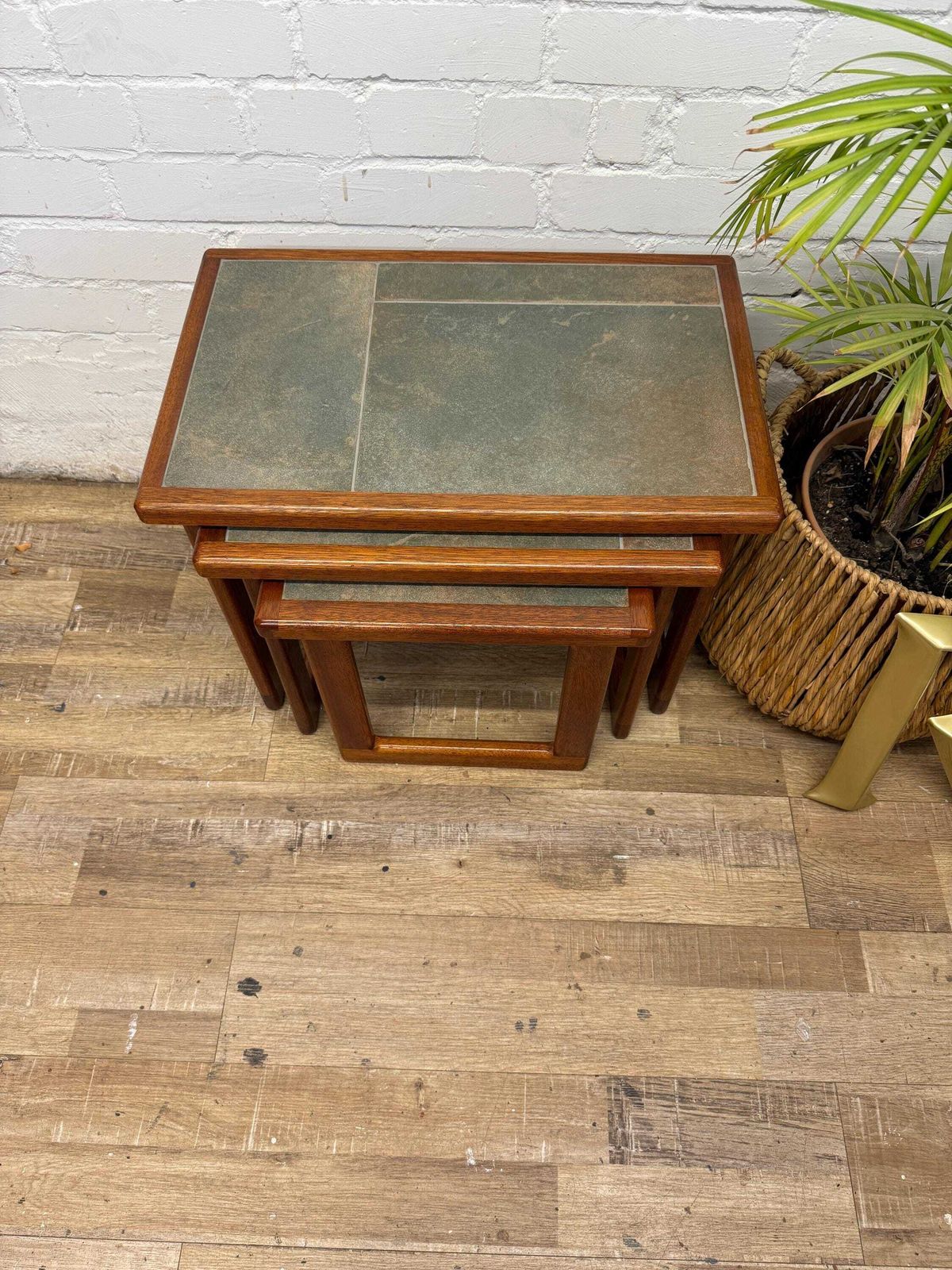 Mid Century Nest Of Tables Tiled Top Teak photo vintage
