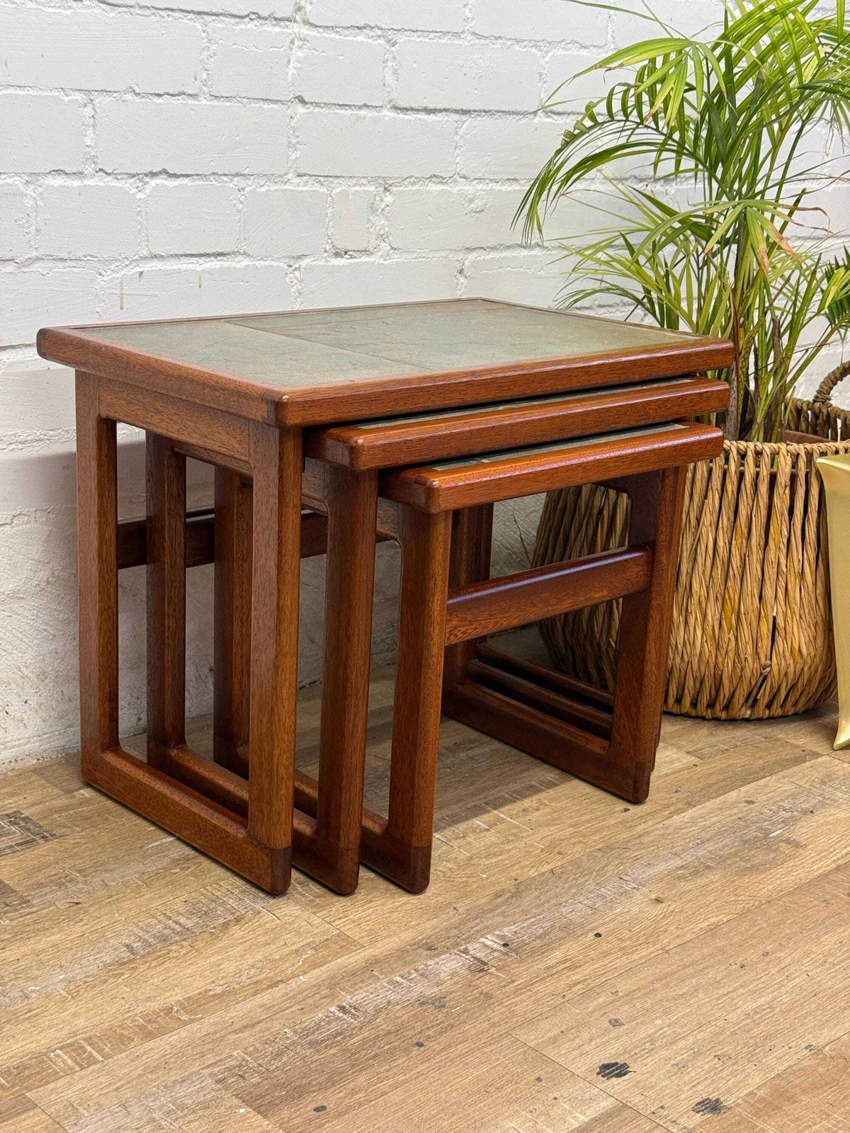 photo furniture Mid Century Nest Of Tables Tiled Top Teak