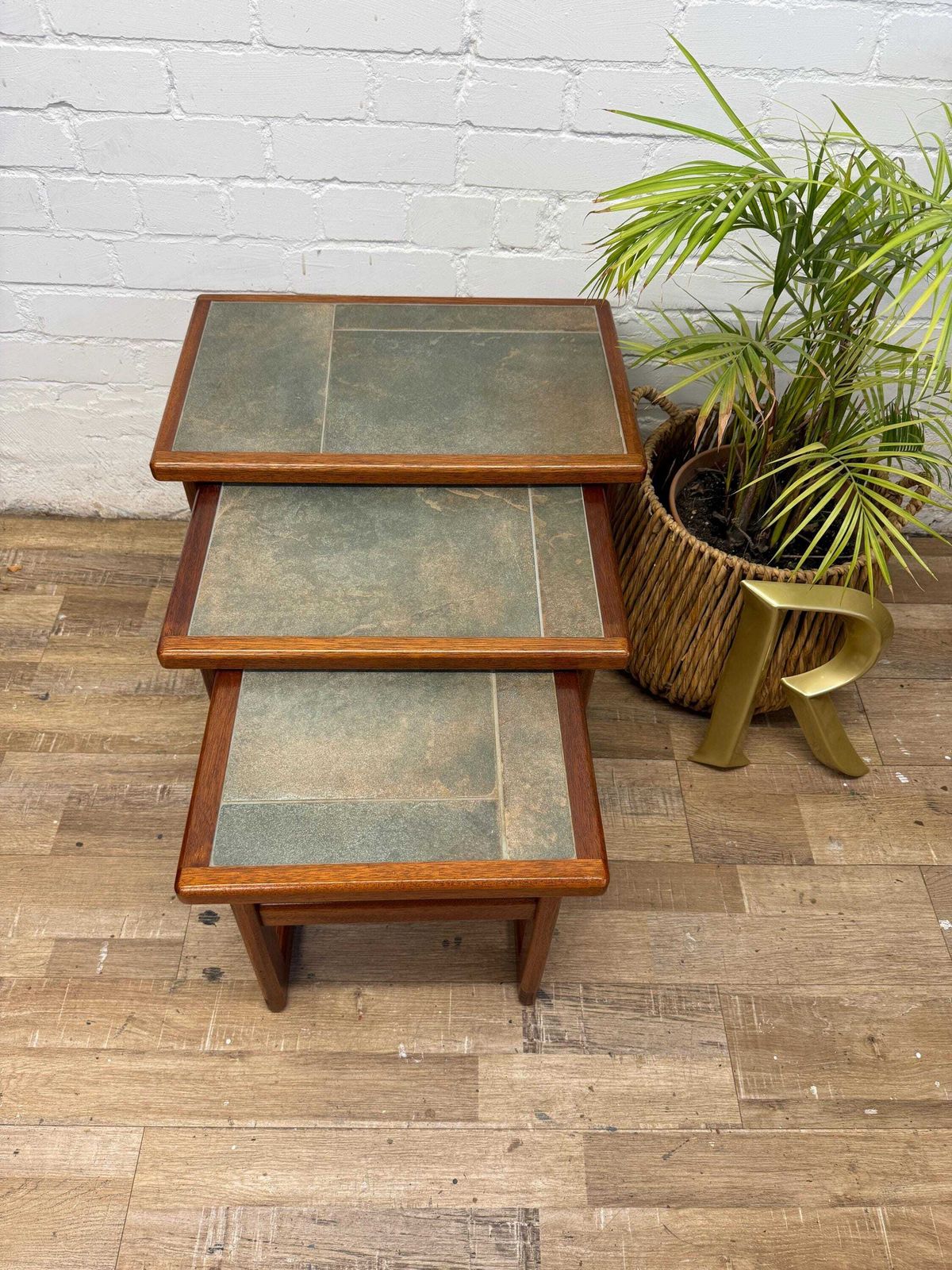 photo for sale Mid Century Nest Of Tables Tiled Top Teak