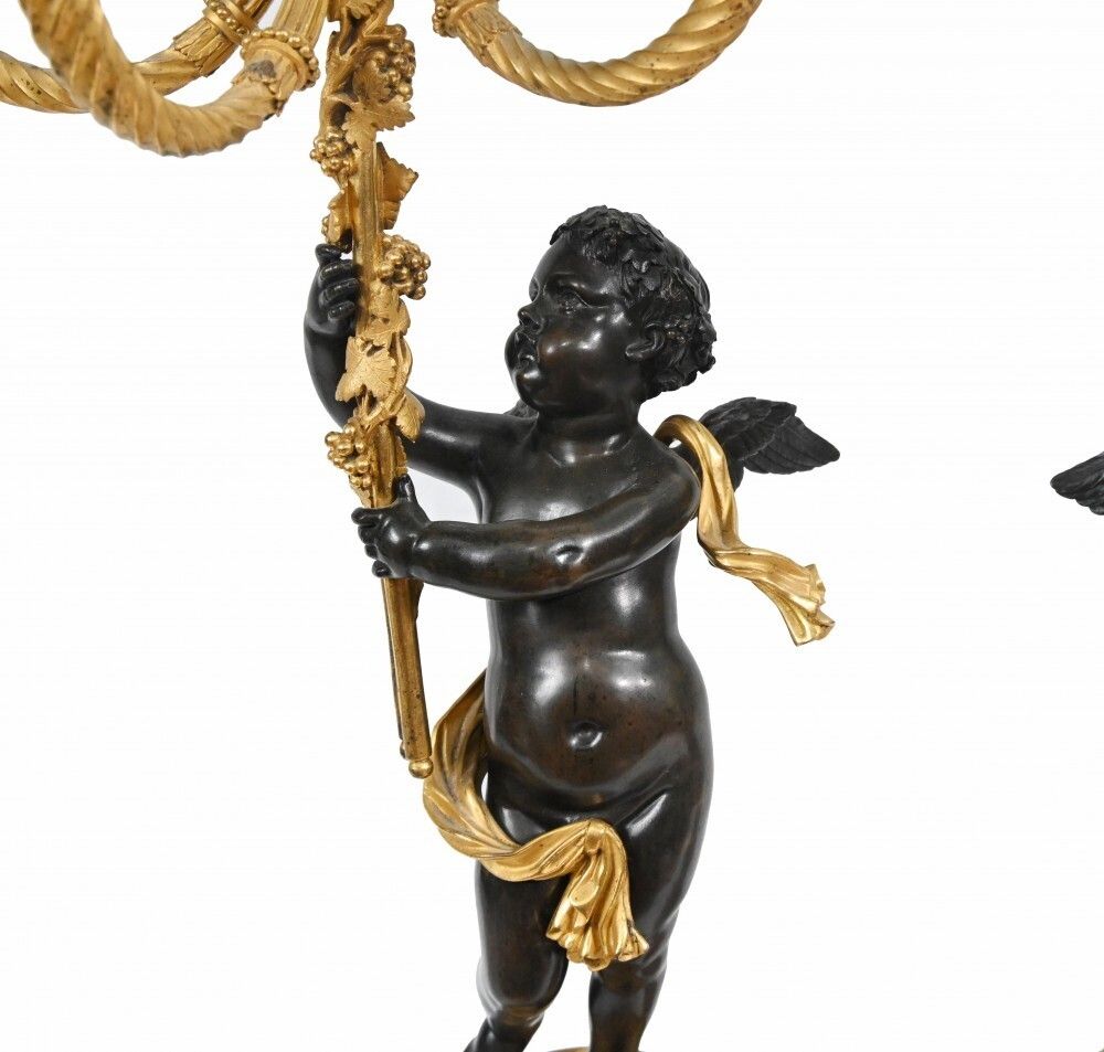 Pair French Bronze Cherub Candelabras Clodion photo vintage