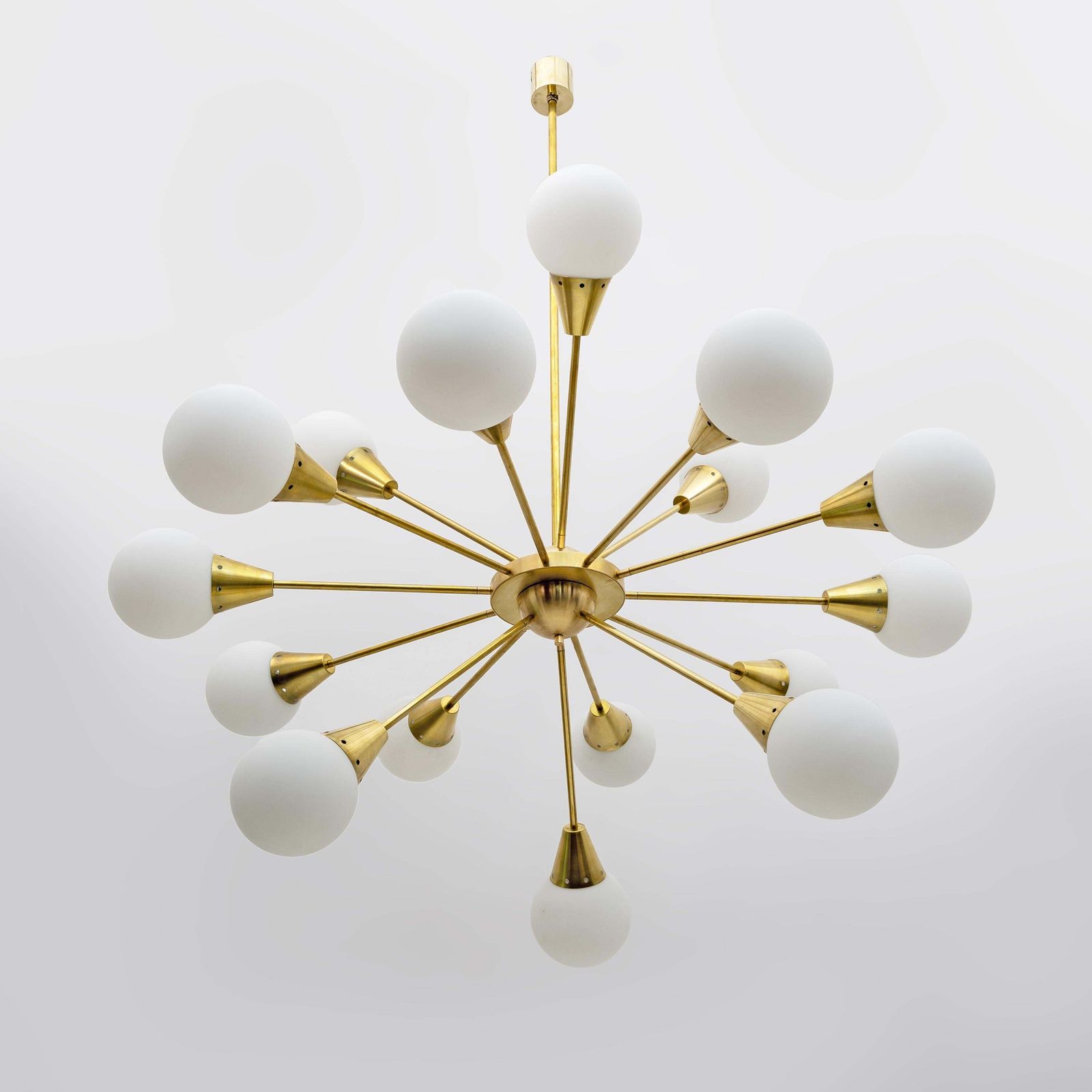 Mid Century Modern Italian Brass And Glass Opaline Large Sputnik Chandelier, 70s photo furniture