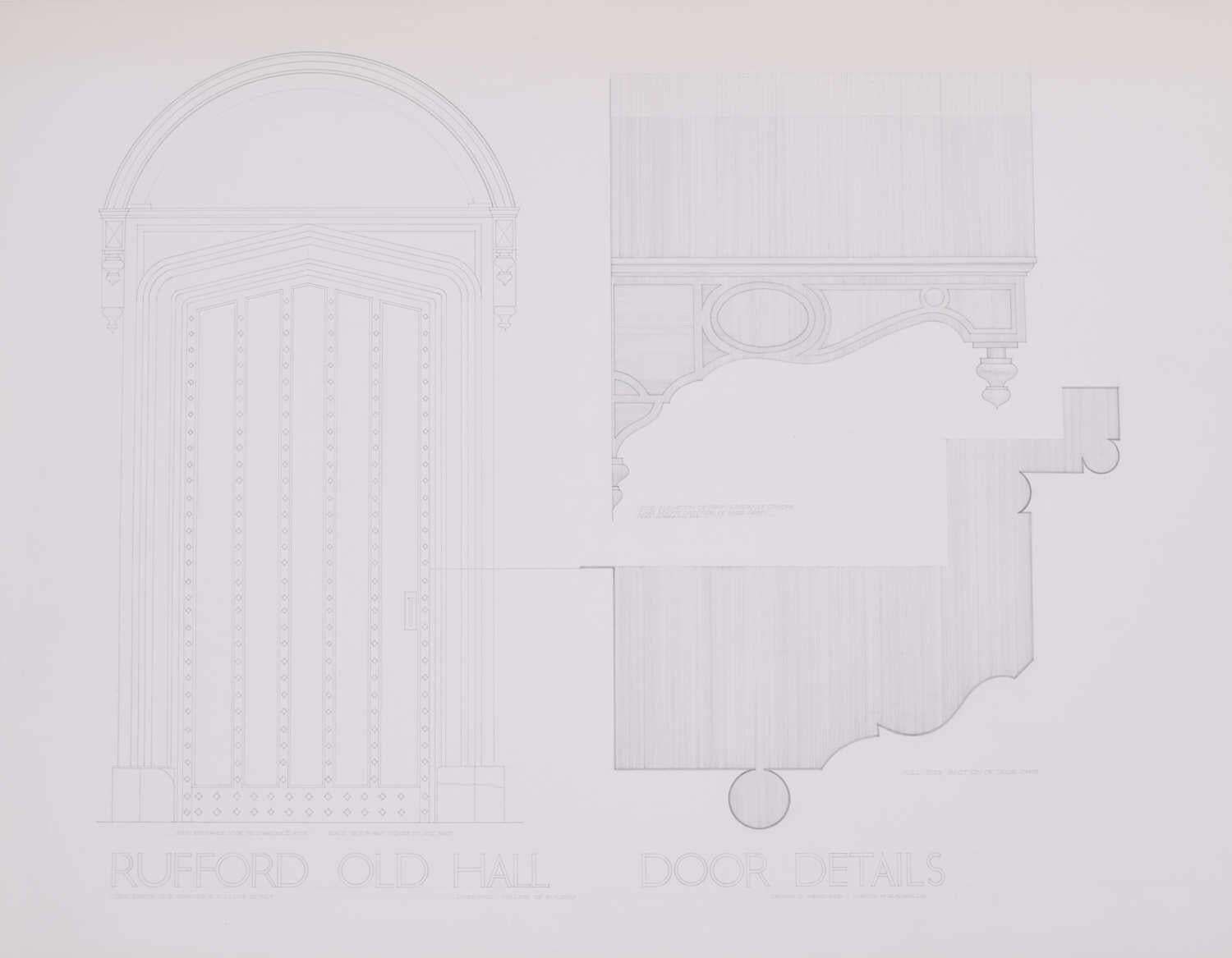 Rufford Old Hall  Door Details, Pencil Drawing By M R A Hollis