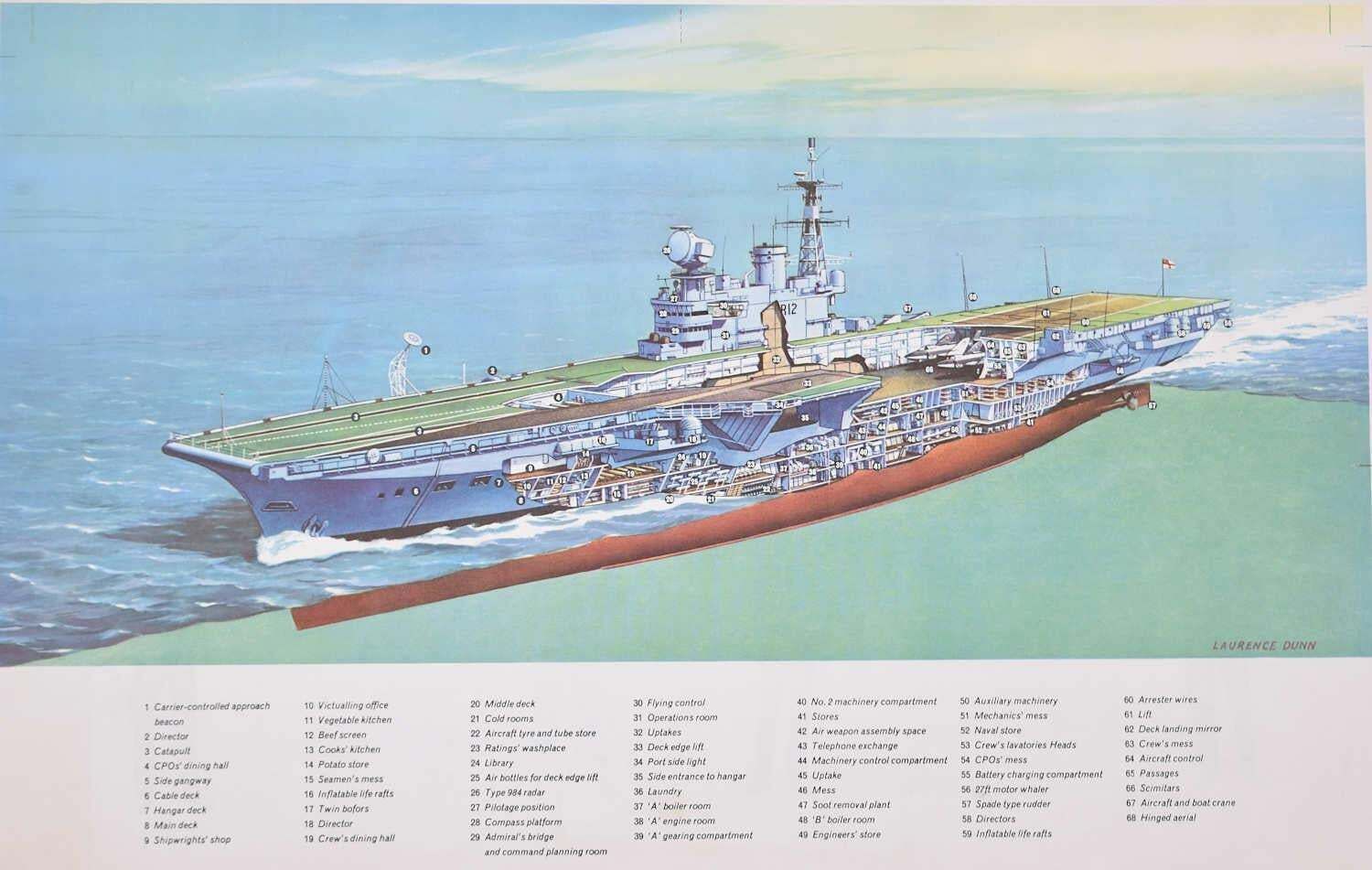 Hms Hermes, Lithograph By Laurence Dunn