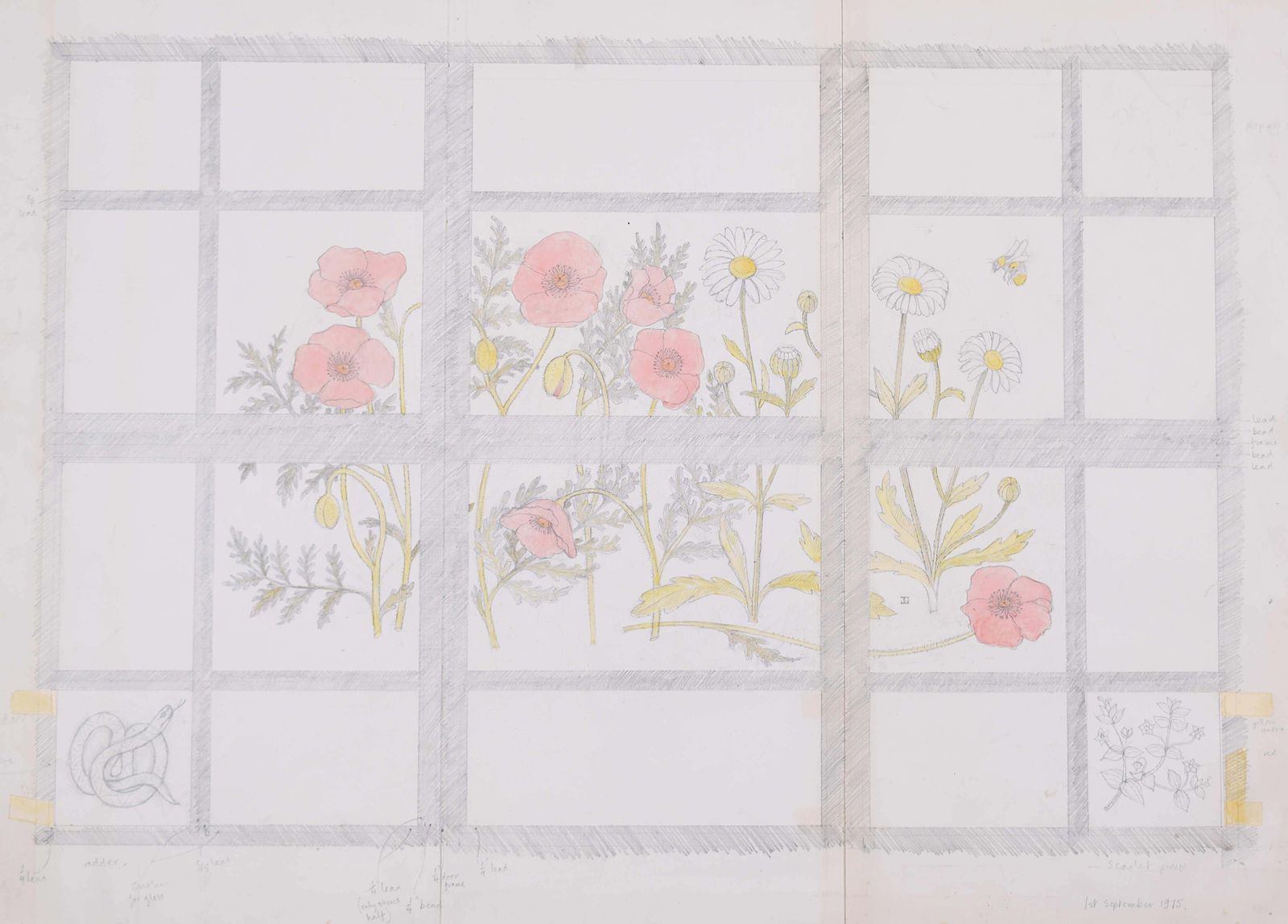 Pencil Design For Stained Glass Window By Jane Gray (1975) photo for sale
