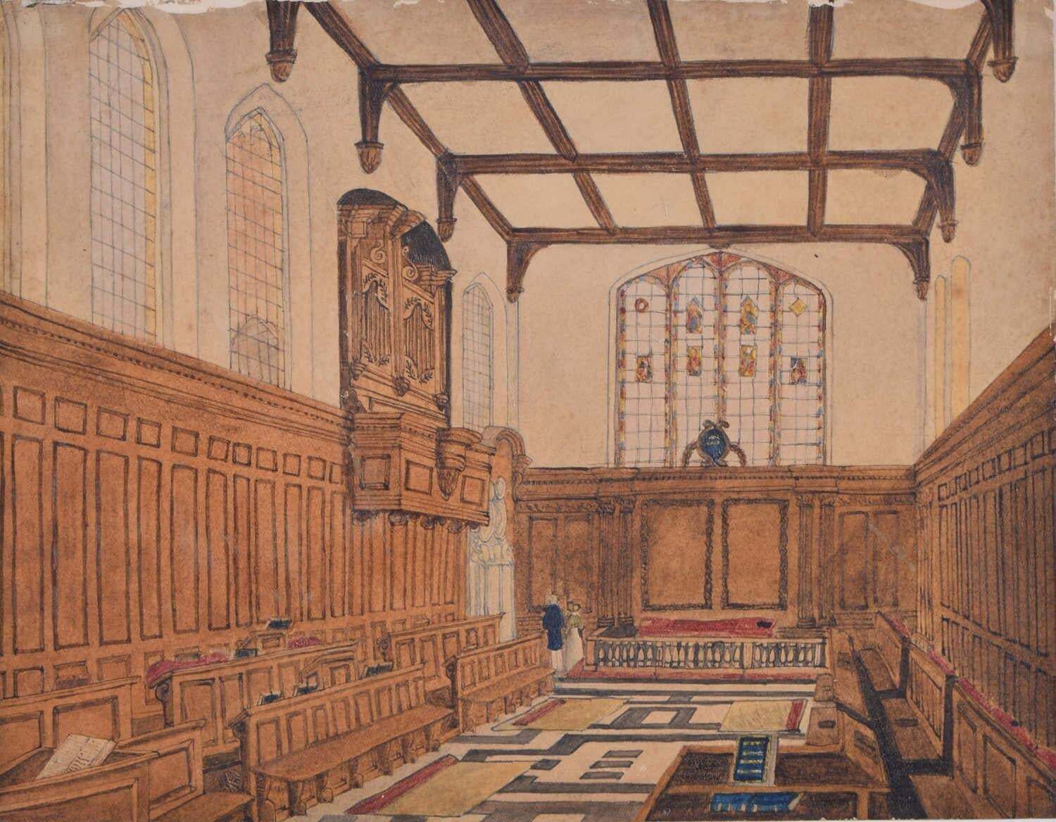 Christ's College Chapel, Cambridge, 1842, Watercolour By R.A.E Little