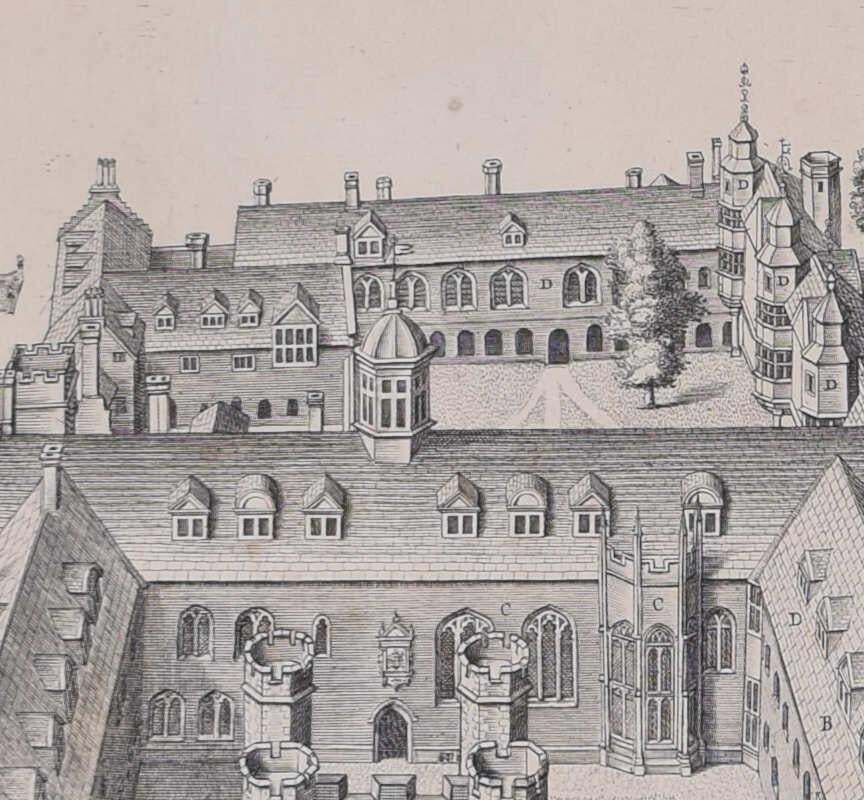 Queens' College, Cambridge, Engraving By David Loggan photo Art