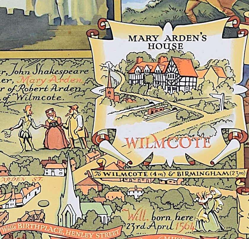 The Life Of Shakespeare And Map Of Stratford Upon Avon, Lithograph By Kerry Lee (1965) photo for sale